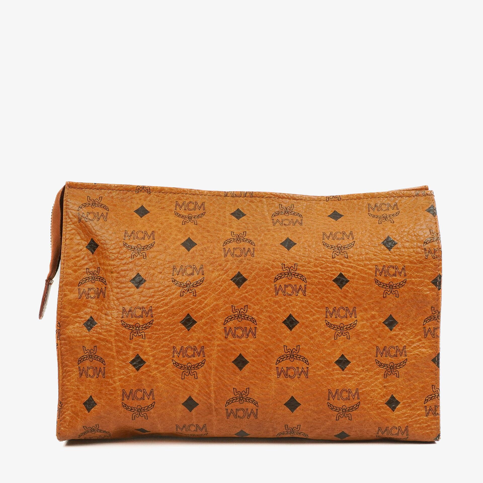 MCM Visetos Cognac Coated Canvas Pouch