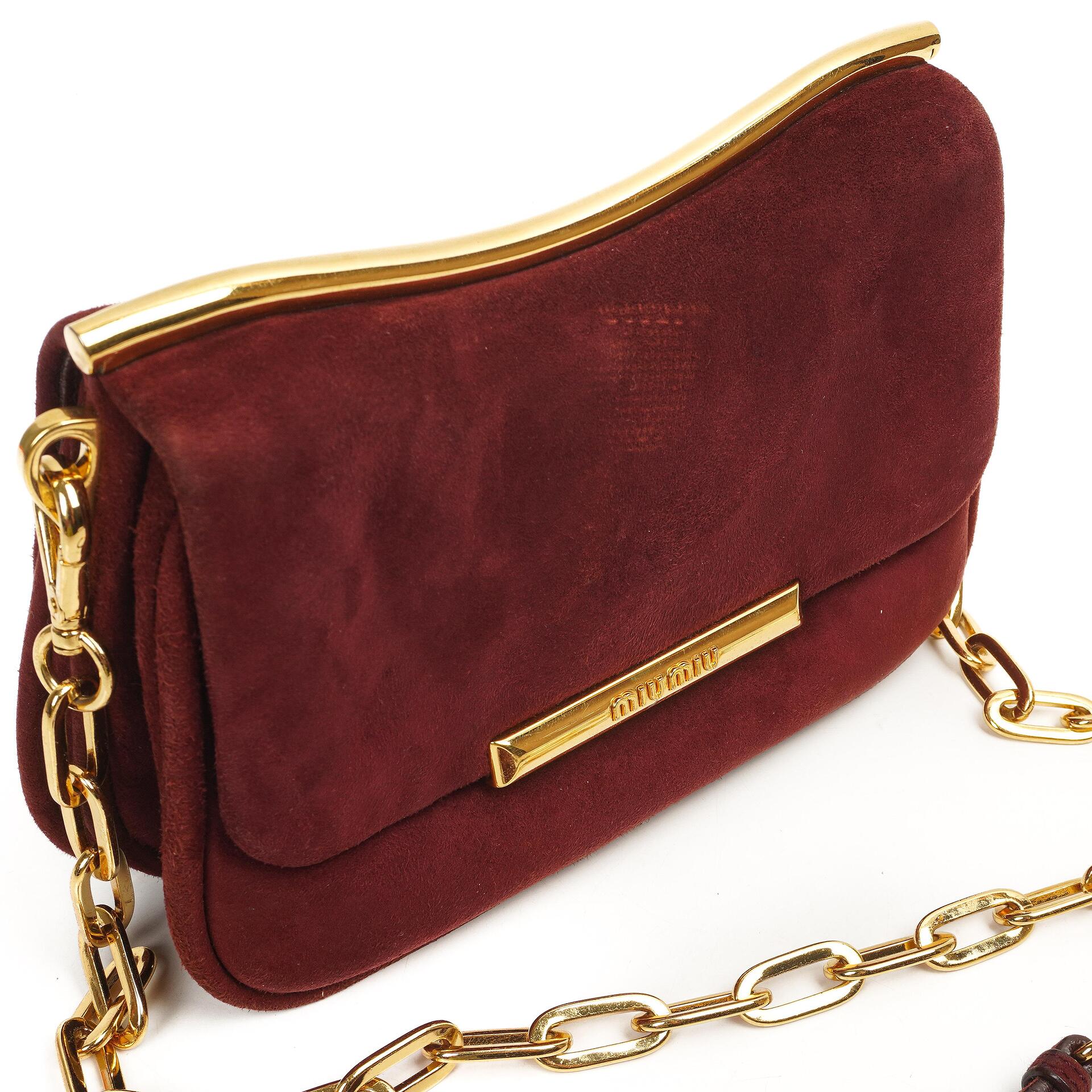 Miu Miu Camoscio Granato Shoulder Bag With Chain