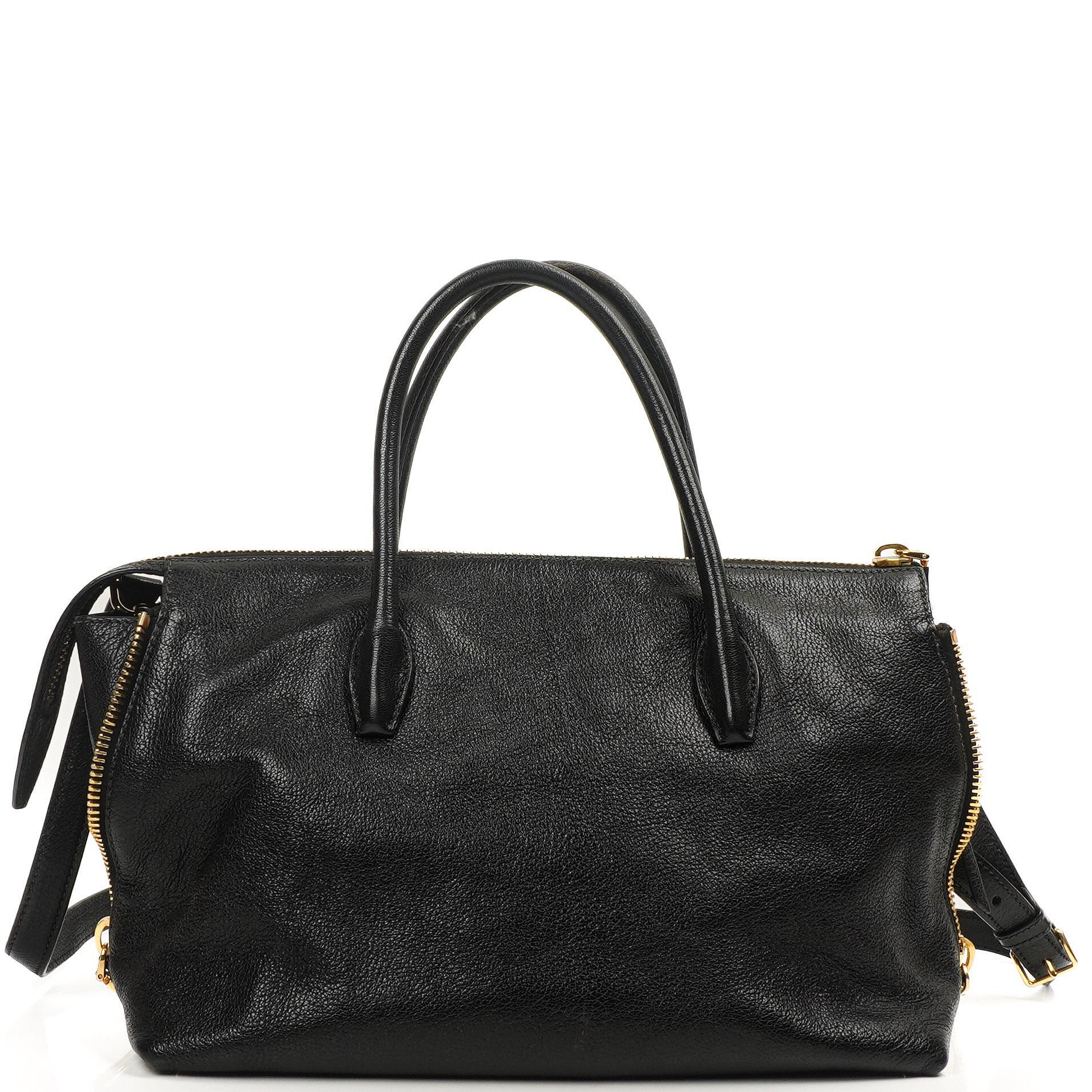 Miu Miu Madras Goatskin Zip Black Nero Convertible Tote Bag