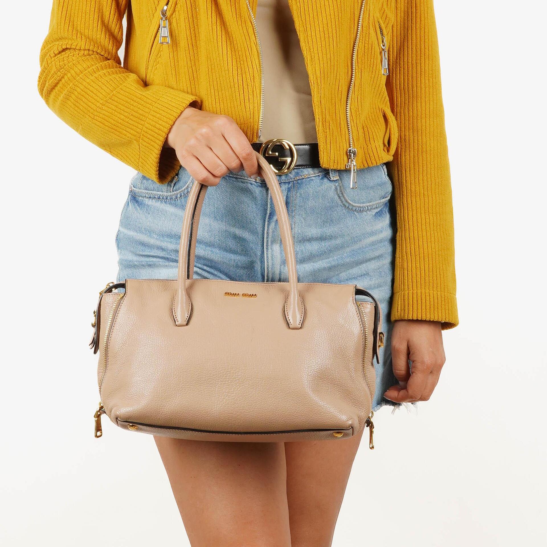 Miu Miu Madras Goatskin Zip Pink Convertible Tote Bag