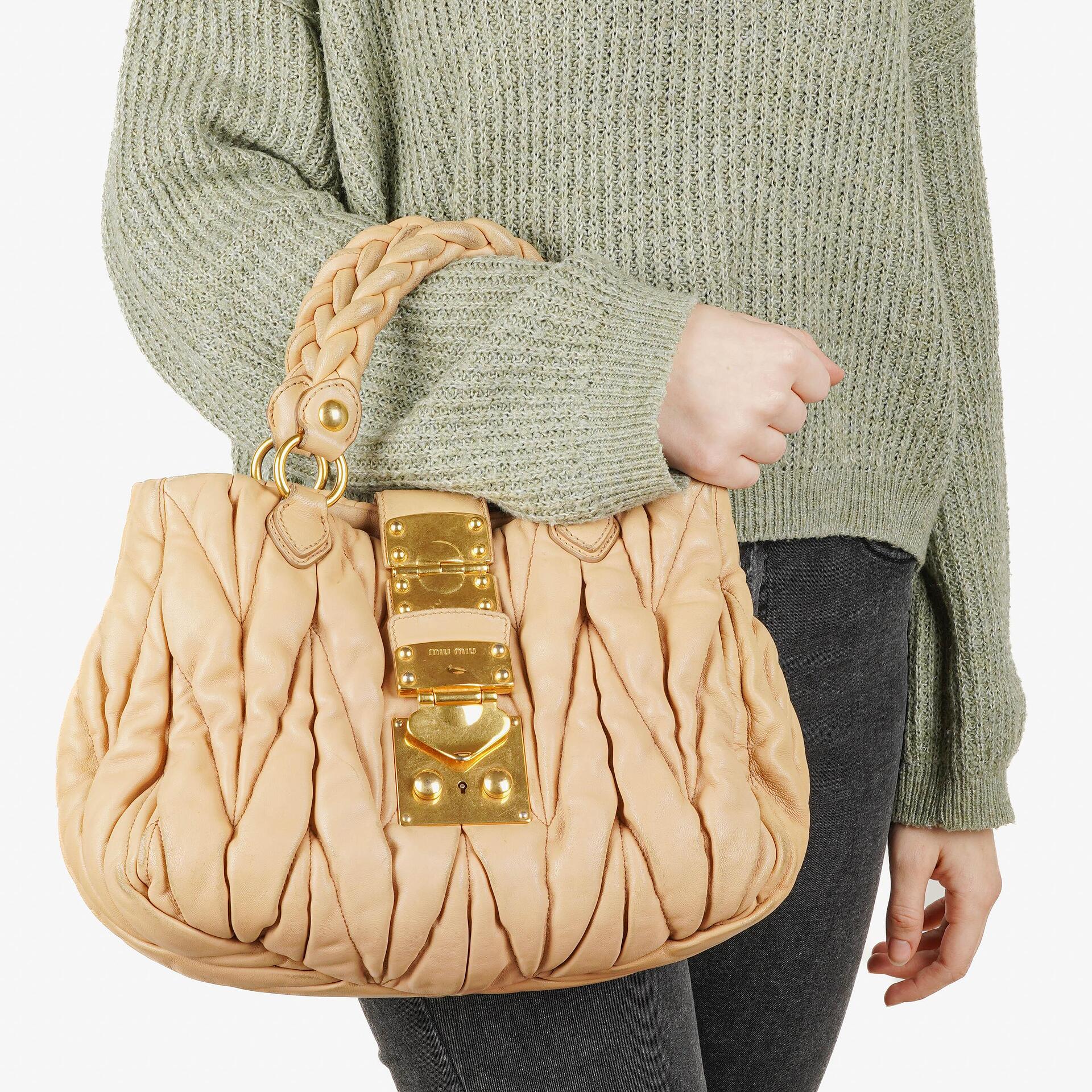 Miu Miu Matelasse Beige Leather Tote Bag