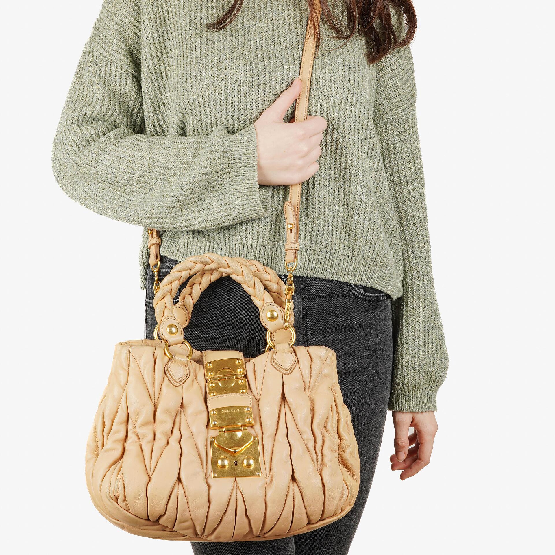 Miu Miu Matelasse Beige Leather Tote Bag