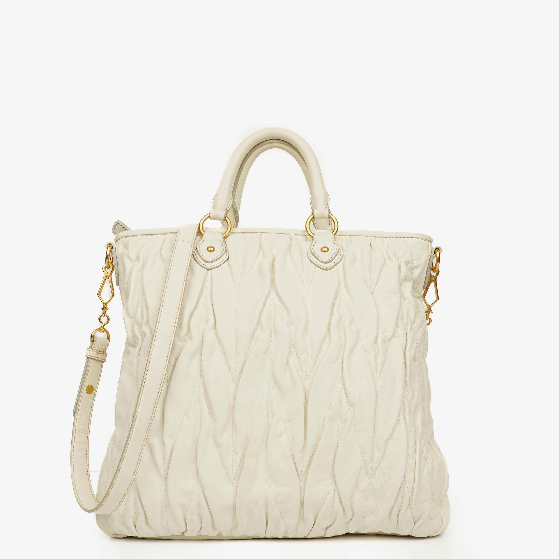 Miu Miu Matelasse Bianco Leather Shopping Tote Bag