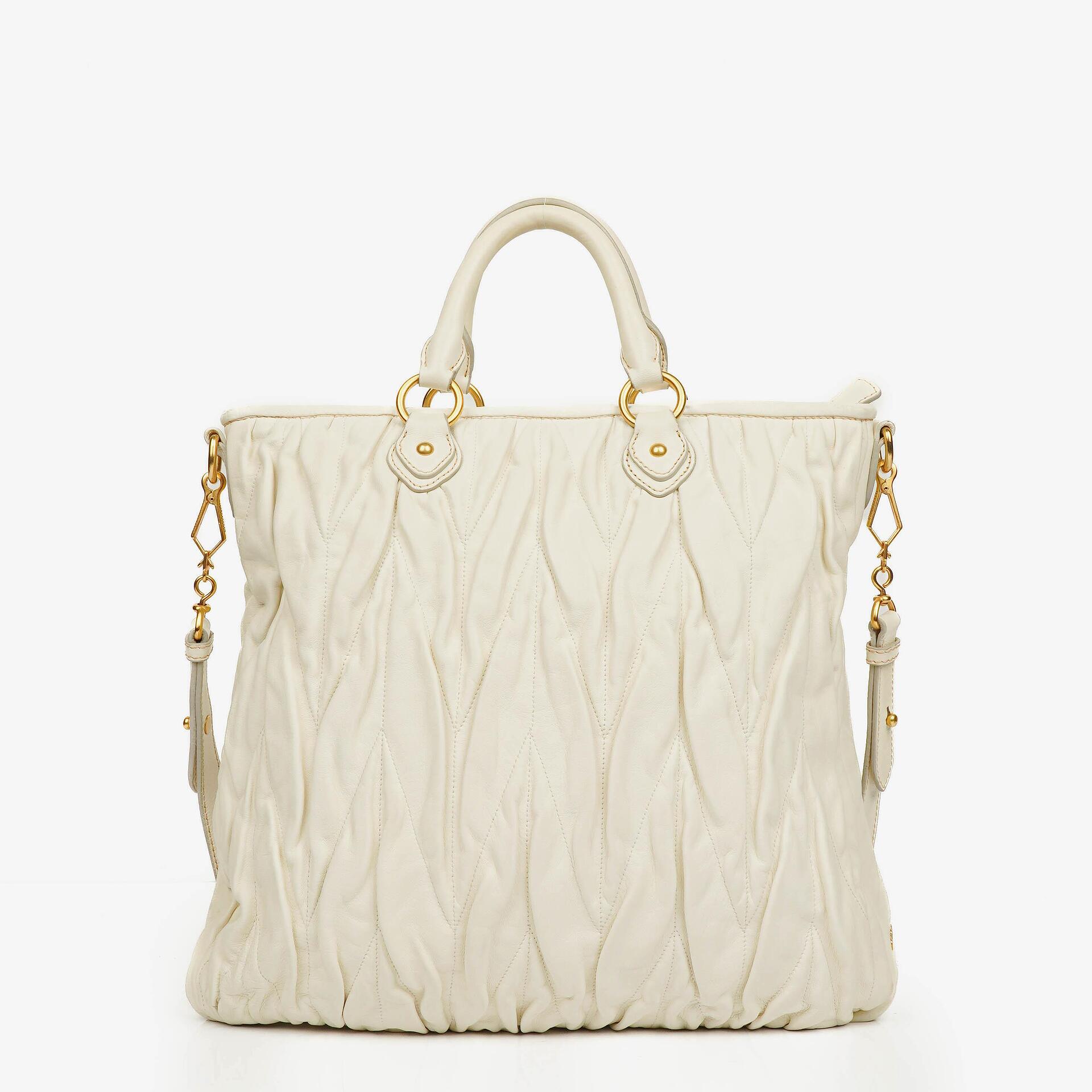 Miu Miu Matelasse Bianco Leather Shopping Tote Bag
