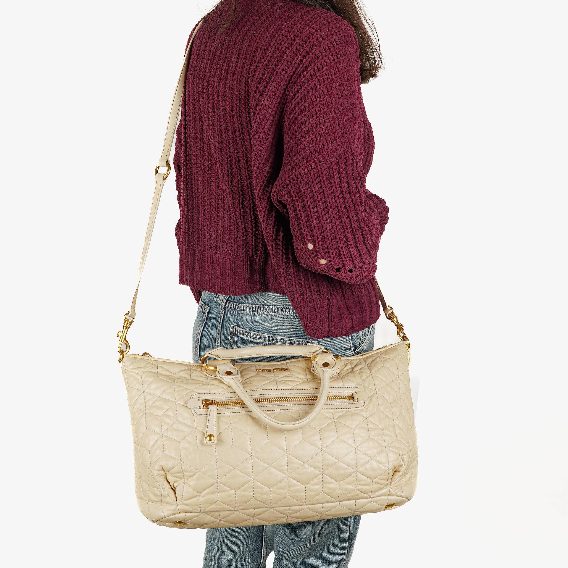 Miu Miu Matelasse Creamy White Quilted Nappa Leather Tote Bag