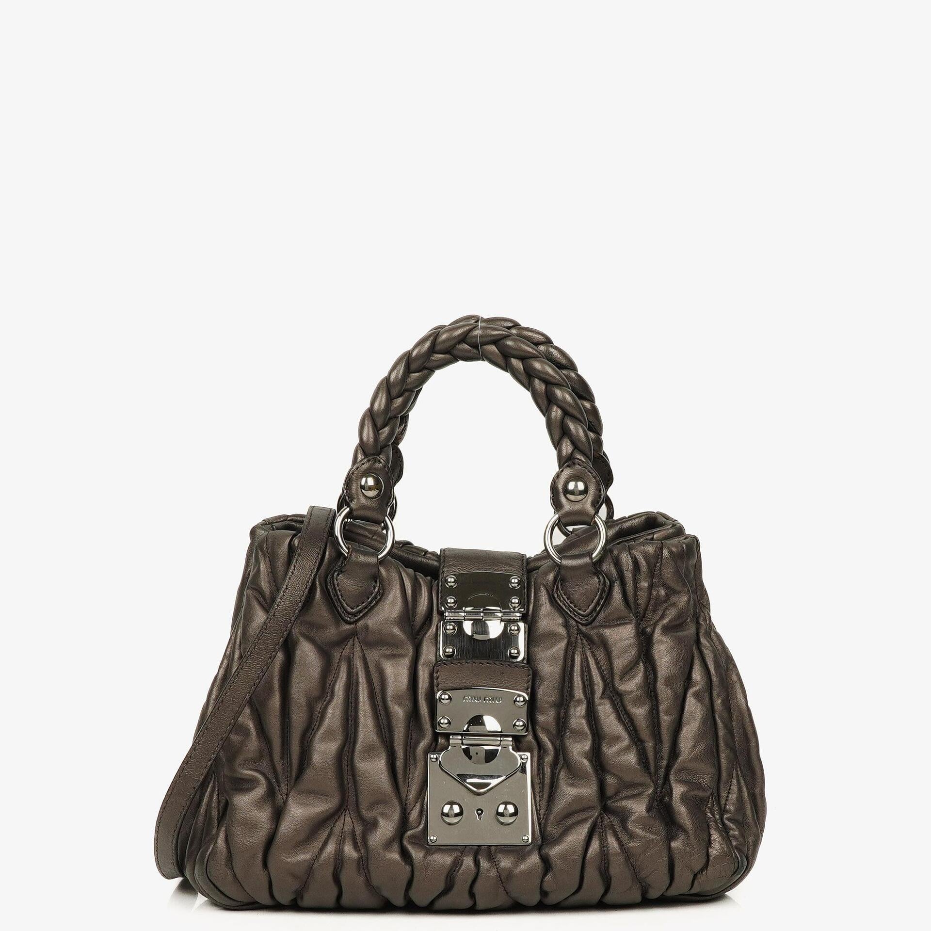 Miu Miu Matelasse Grafite Mordore Metallic Nappa Leather Tote Bag