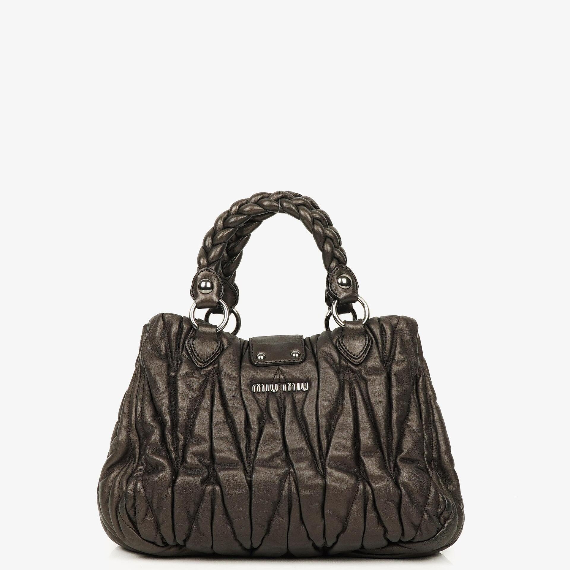 Miu Miu Matelasse Grafite Mordore Metallic Nappa Leather Tote Bag