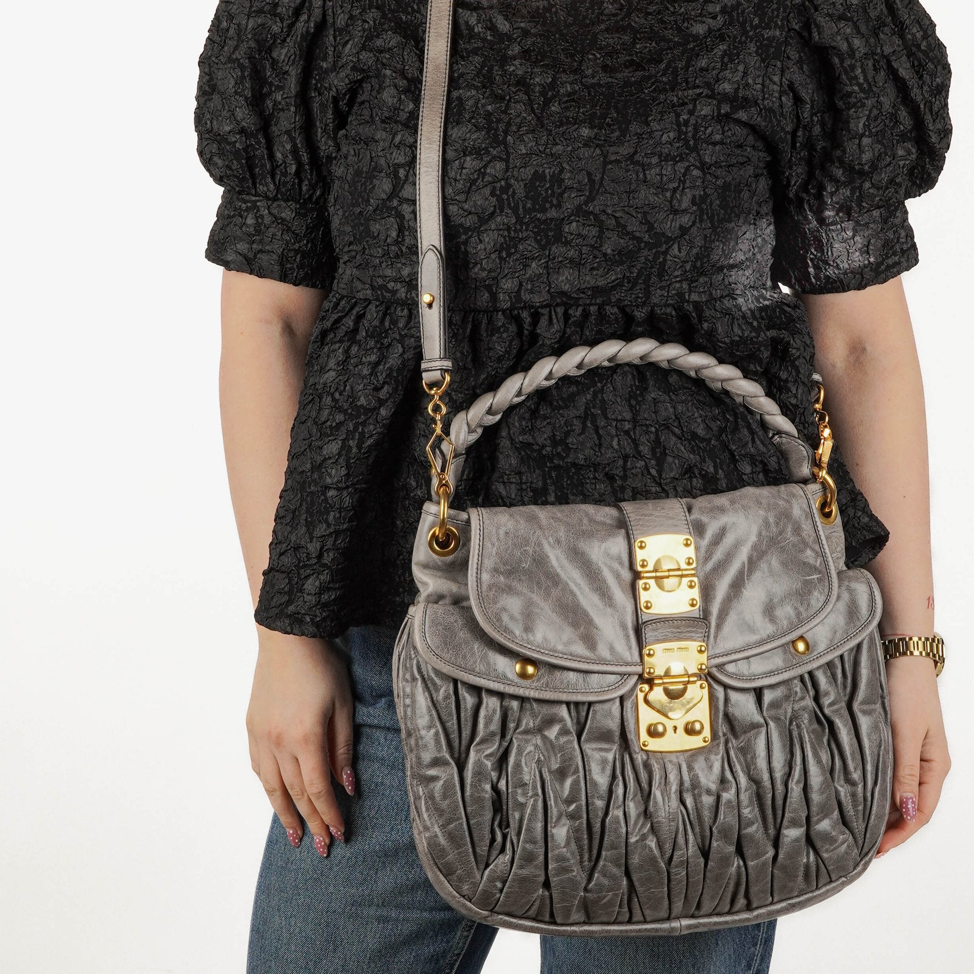 Miu Miu Matelassé Lux Leather Coffer Hobo Bag