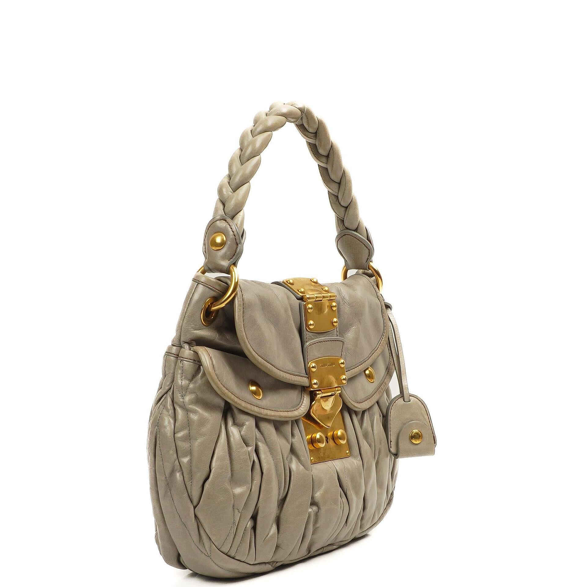 Miu Miu Matelasse Lux Napa Leather Grey Coffer Hobo Bag