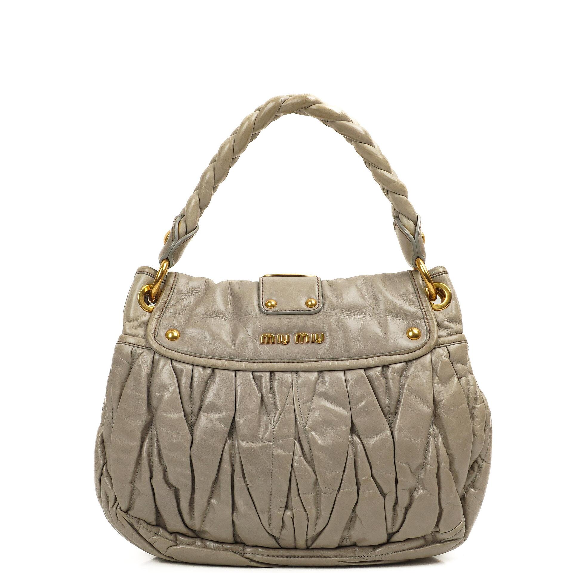 Miu Miu Matelasse Lux Napa Leather Grey Coffer Hobo Bag