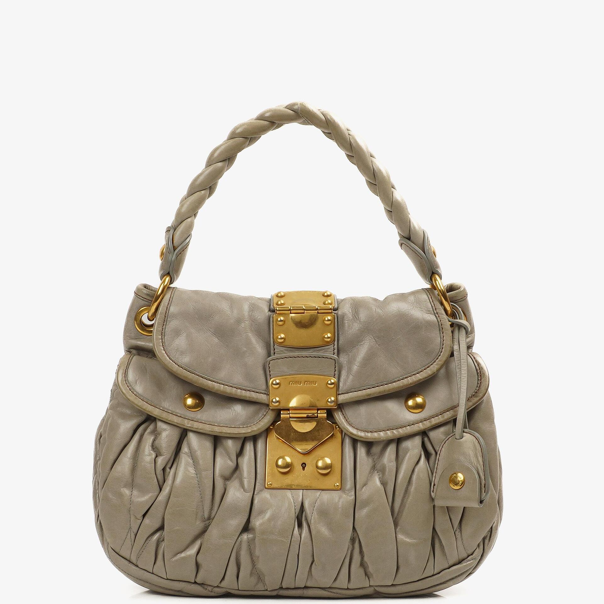 Miu Miu Matelasse Lux Napa Leather Grey Coffer Hobo Bag