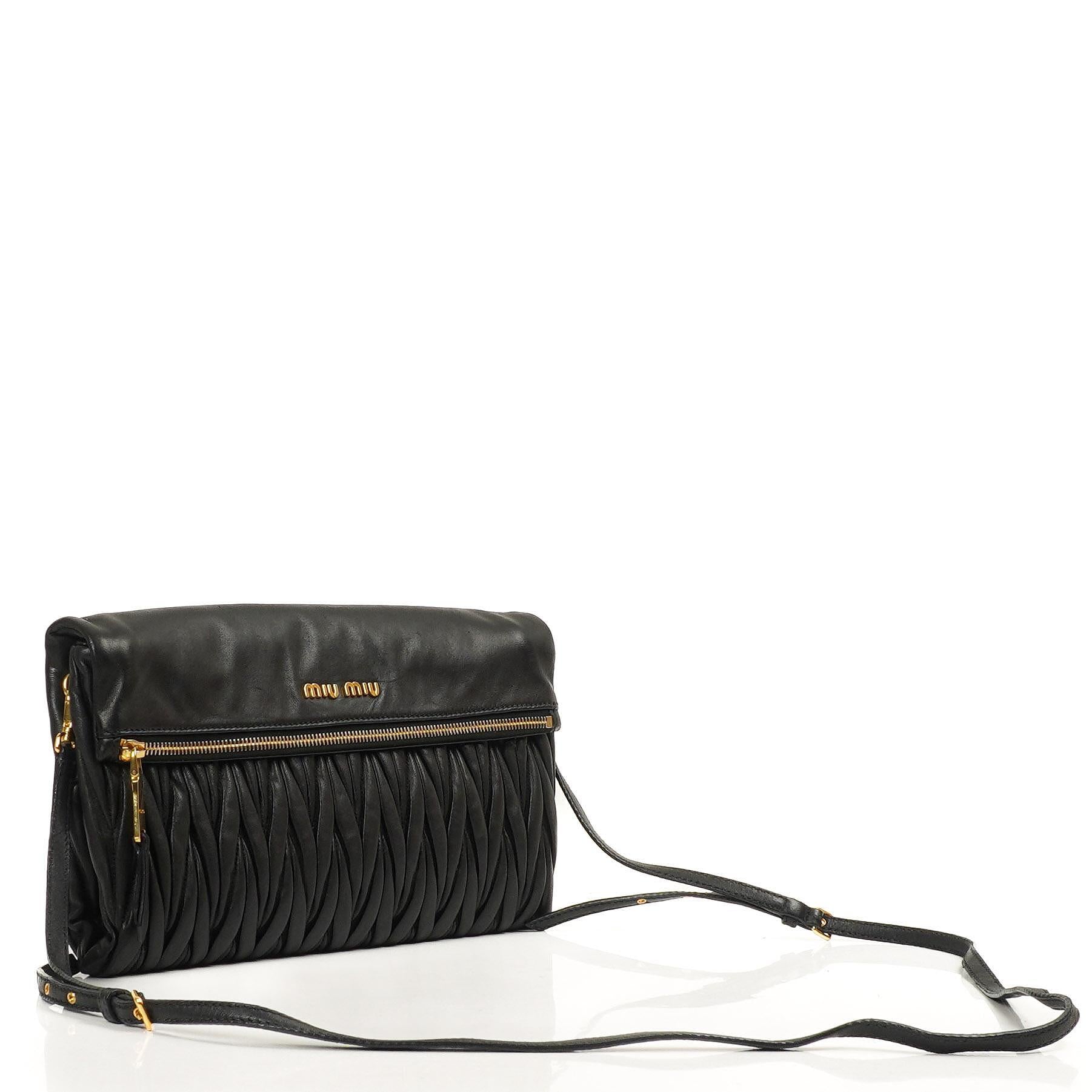 Miu Miu Matelasse Napa Nero Black Crossbody Clutch Bag