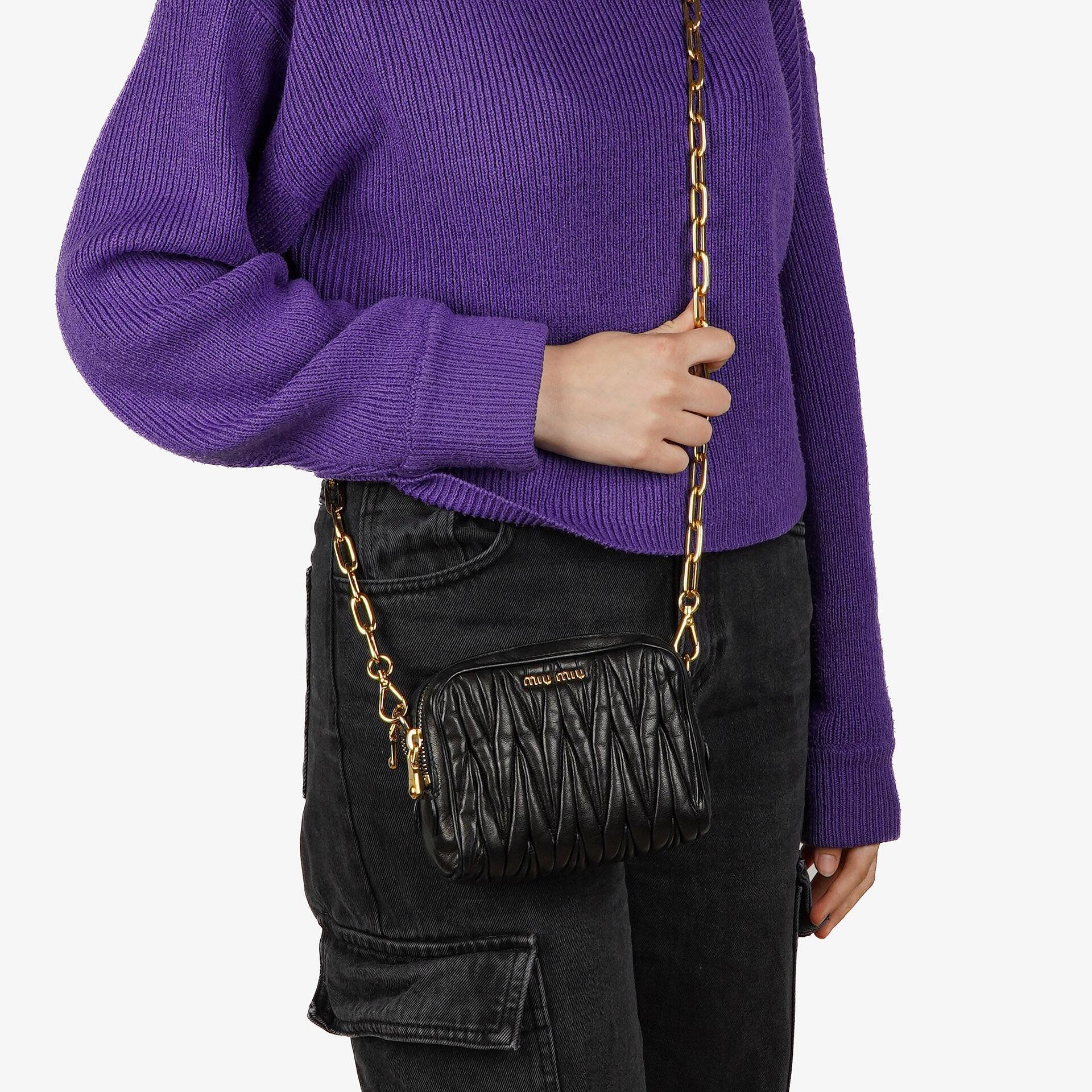 Miu Miu Napa Matelasse Double Zip Nero Black Crossbody Clutch Bag