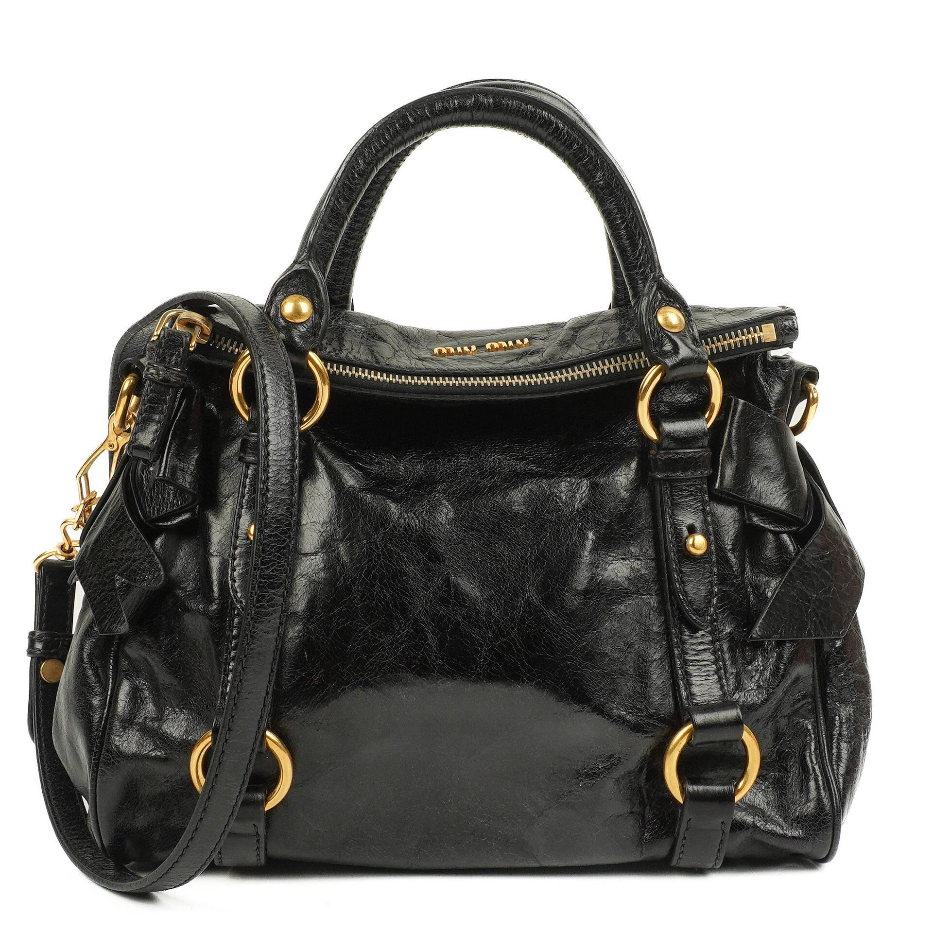 Miu Miu Small Vitello Shine Black Bow Satchel Bag