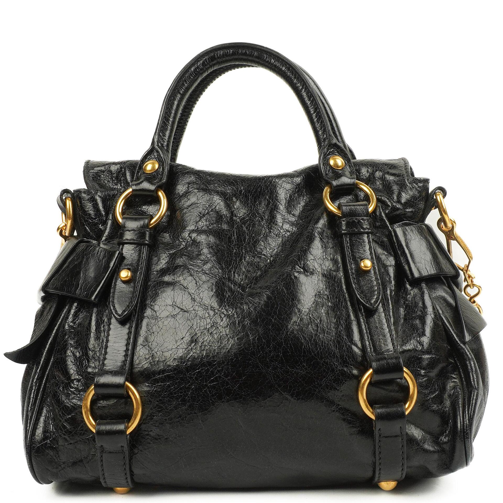 Miu Miu Small Vitello Shine Black Bow Satchel Bag