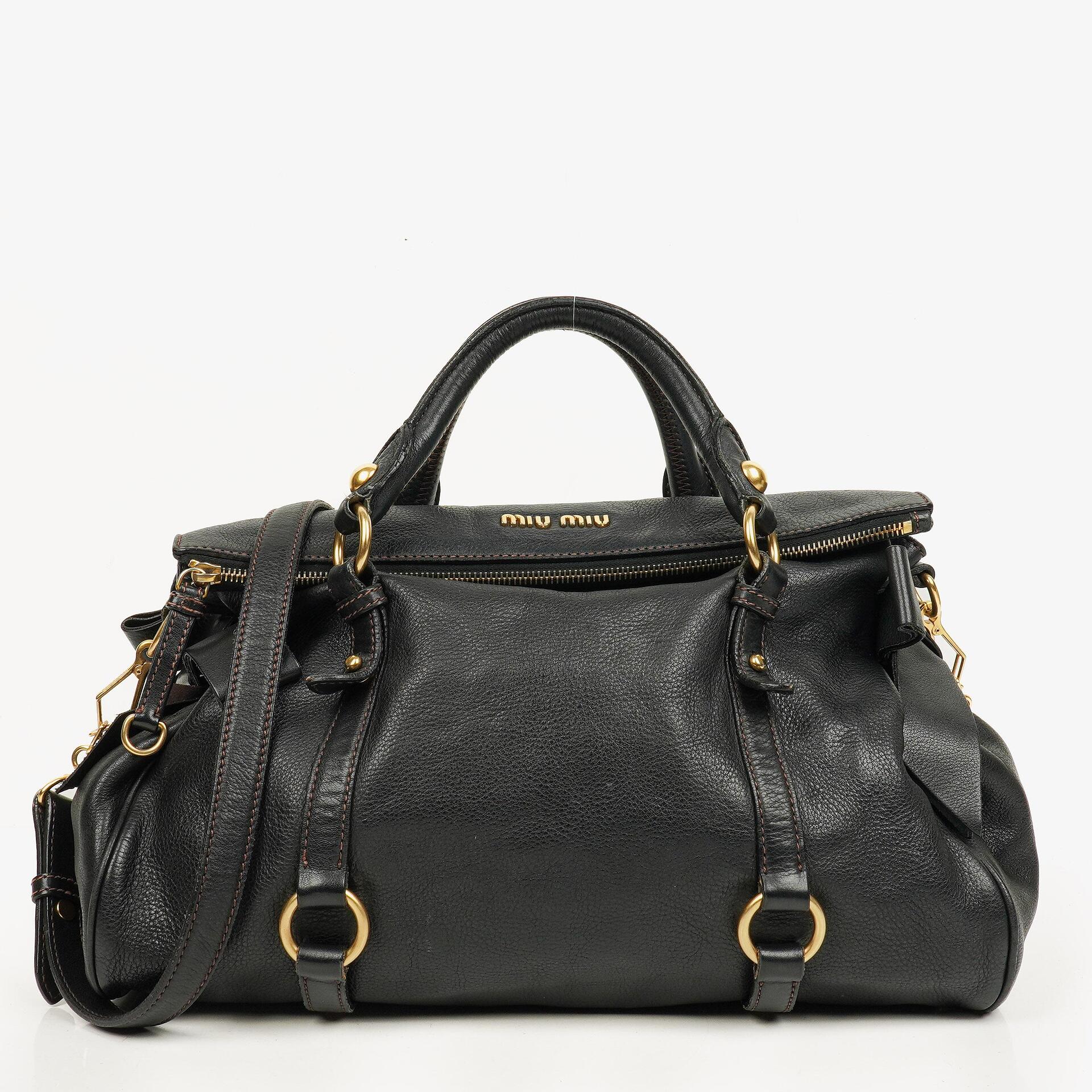 Miu Miu Vitello Black Bow Satchel Bag