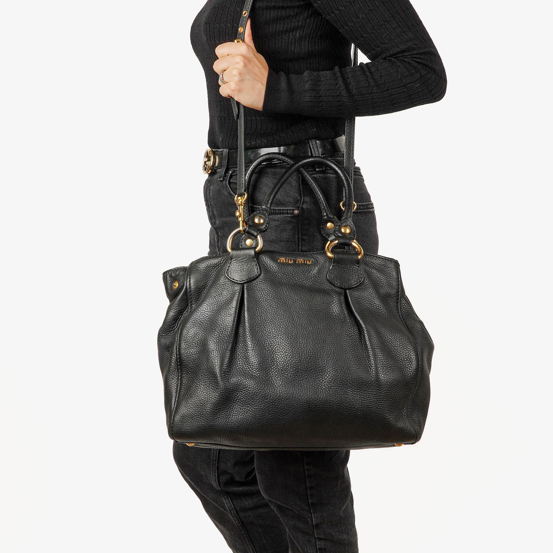 Miu Miu Vitello Black Caribu Leather Tote Bag