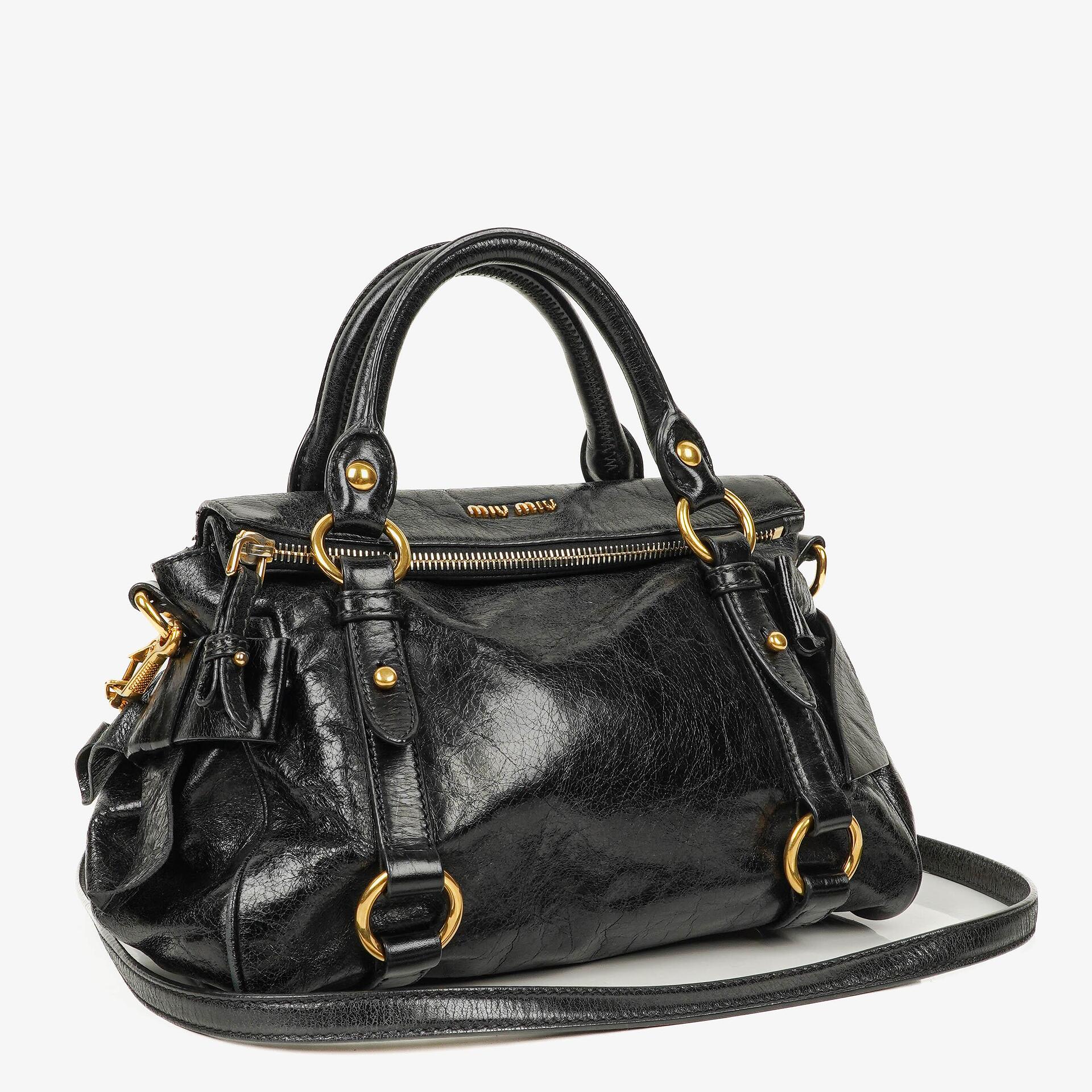 Miu Miu Vitello Black Small Bow Satchel Bag