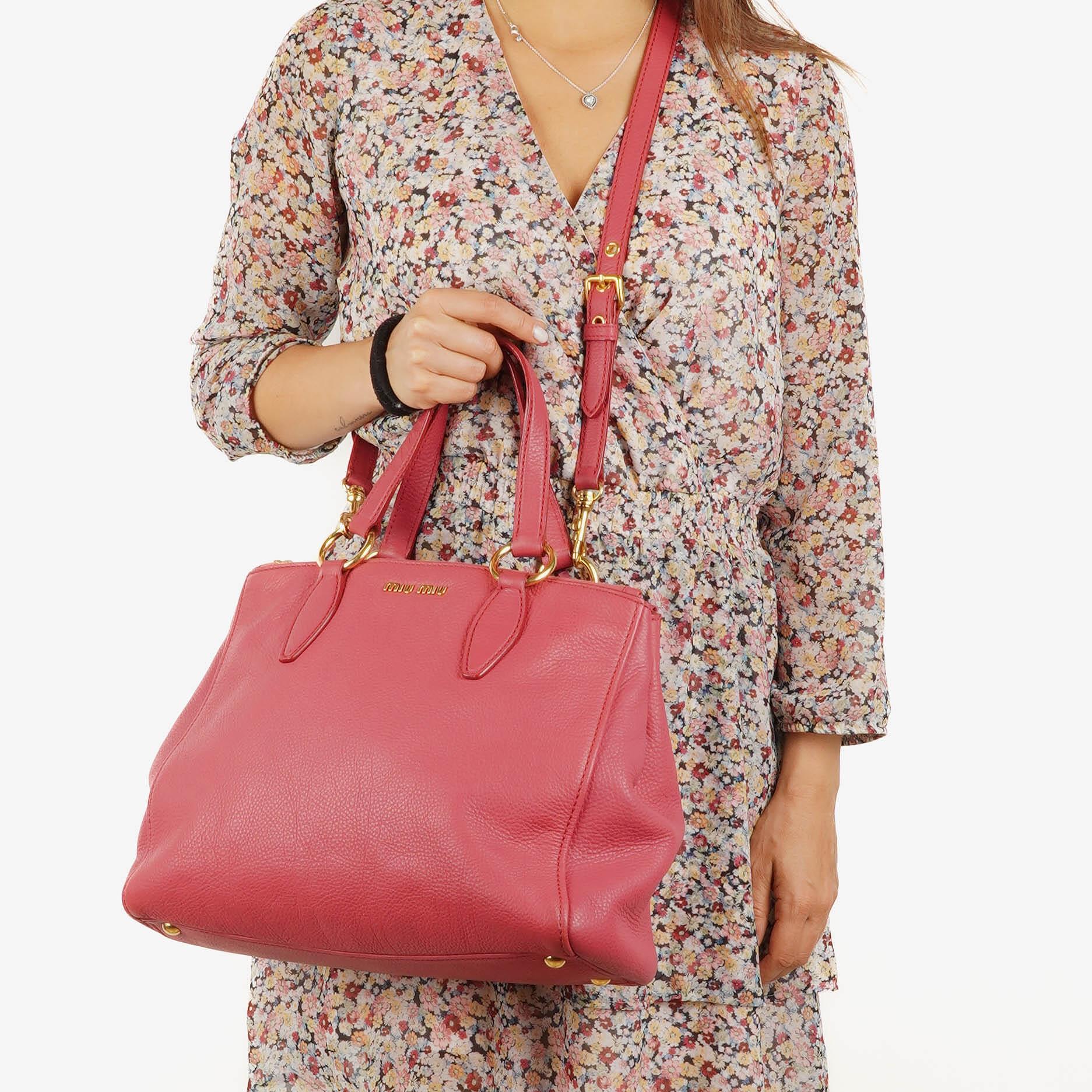 Miu Miu Vitello Caribu Pink Leather Tote Bag