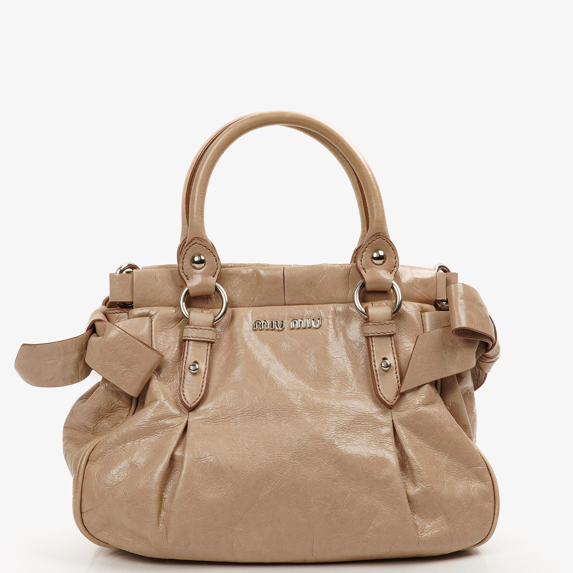 Miu Miu Vitello Lux Beige Satchel Bag – plamexs