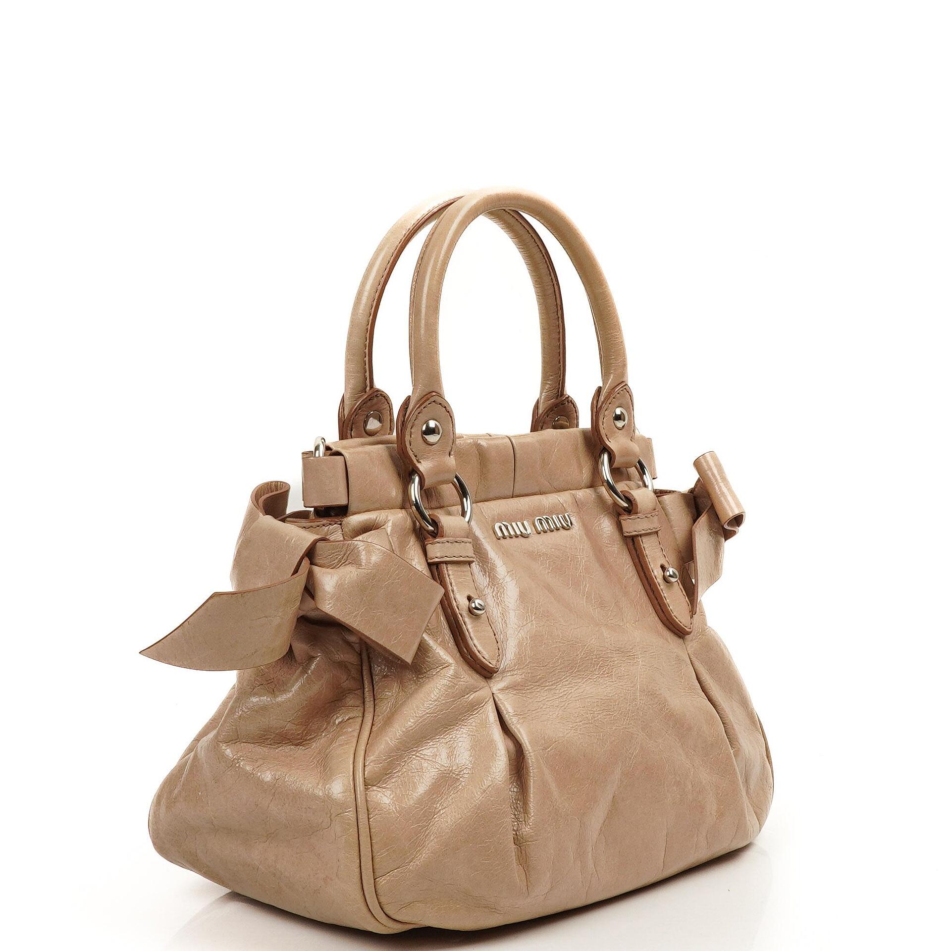 Miu Miu Vitello Lux Beige Satchel Bag