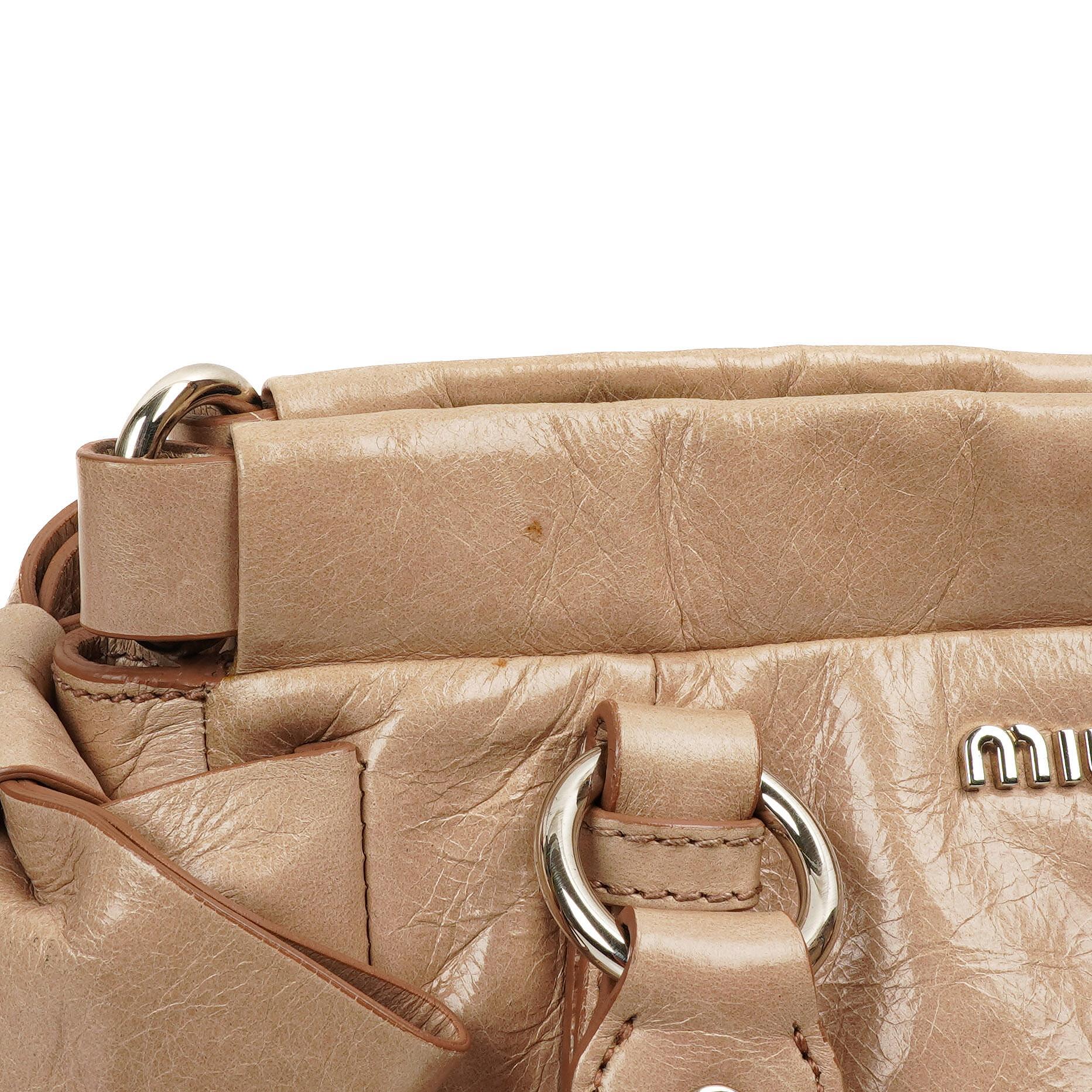 Miu Miu Vitello Lux Beige Satchel Bag