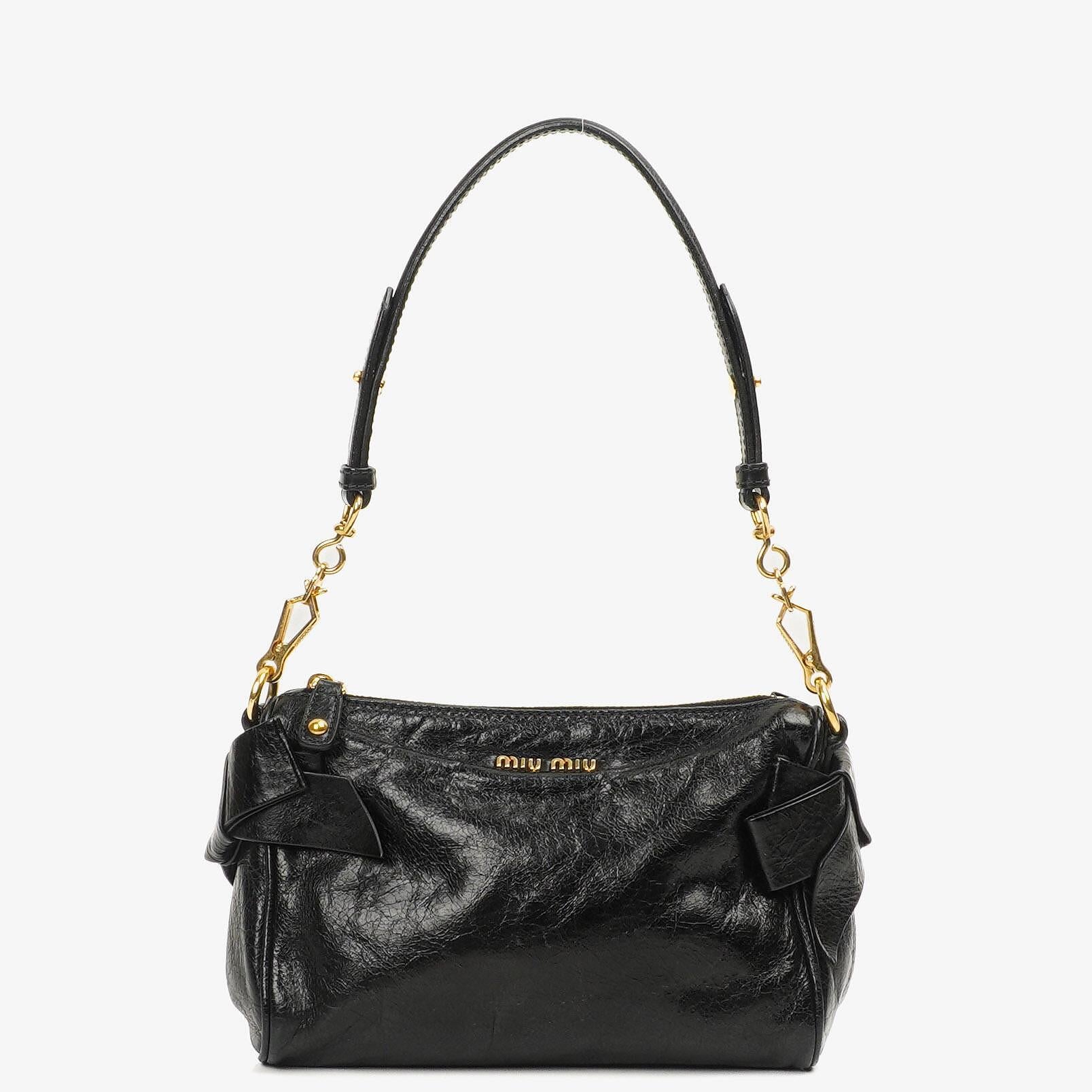 美品　Miu Miu Vitello Lux Ribbon Bag Black Miu Miu Vitello Lux Black Bow Bag – plamexs