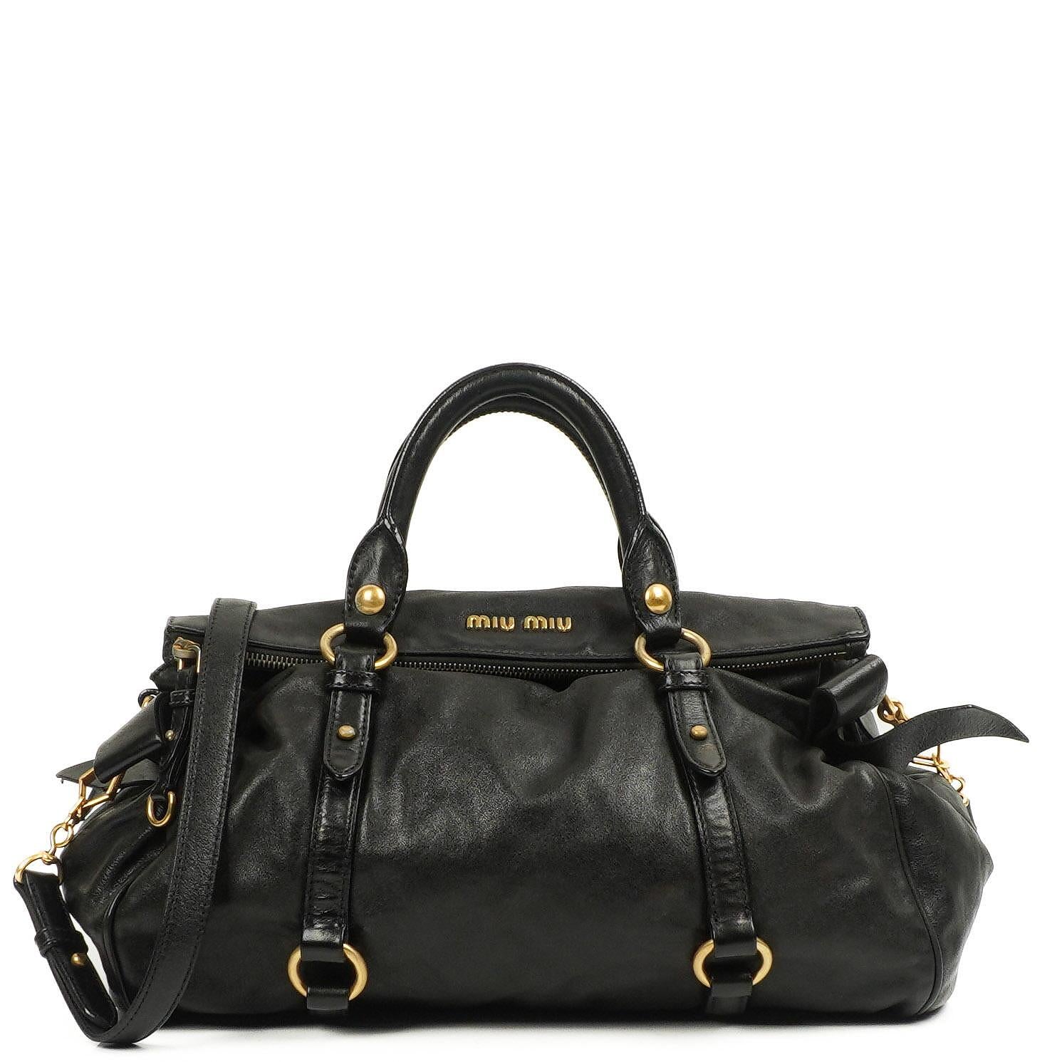 Miu Miu Vitello Lux Black Bow Satchel Bag