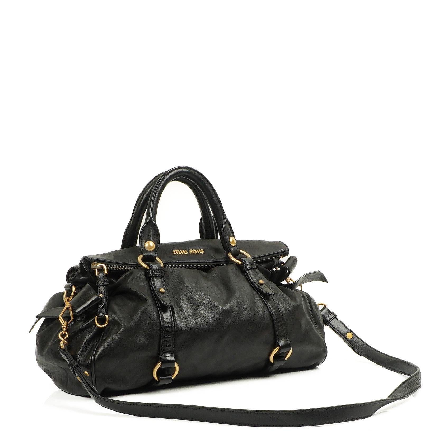 Miu Miu Vitello Lux Black Bow Satchel Bag