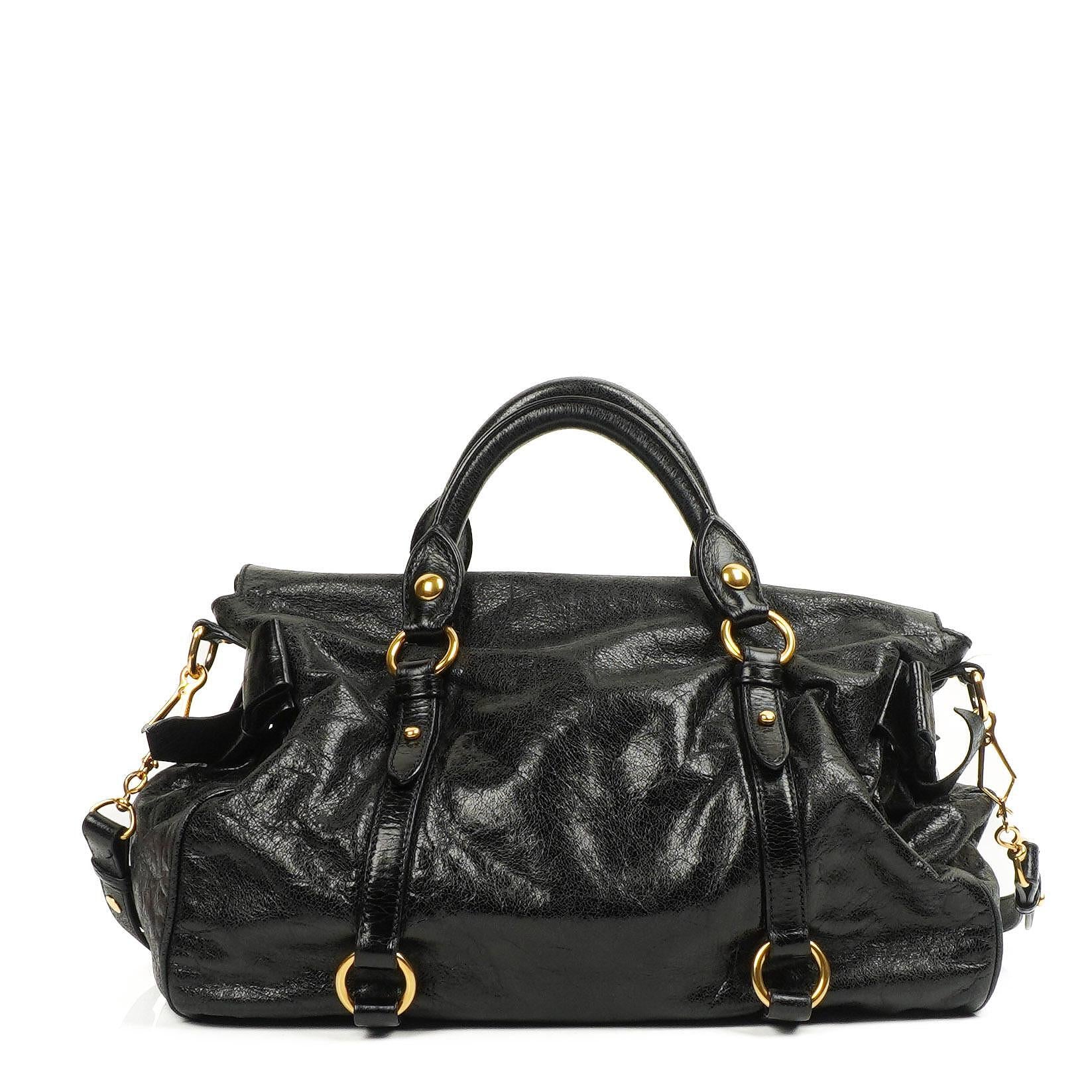 Miu Miu Vitello Lux Black Bow Satchel Bag