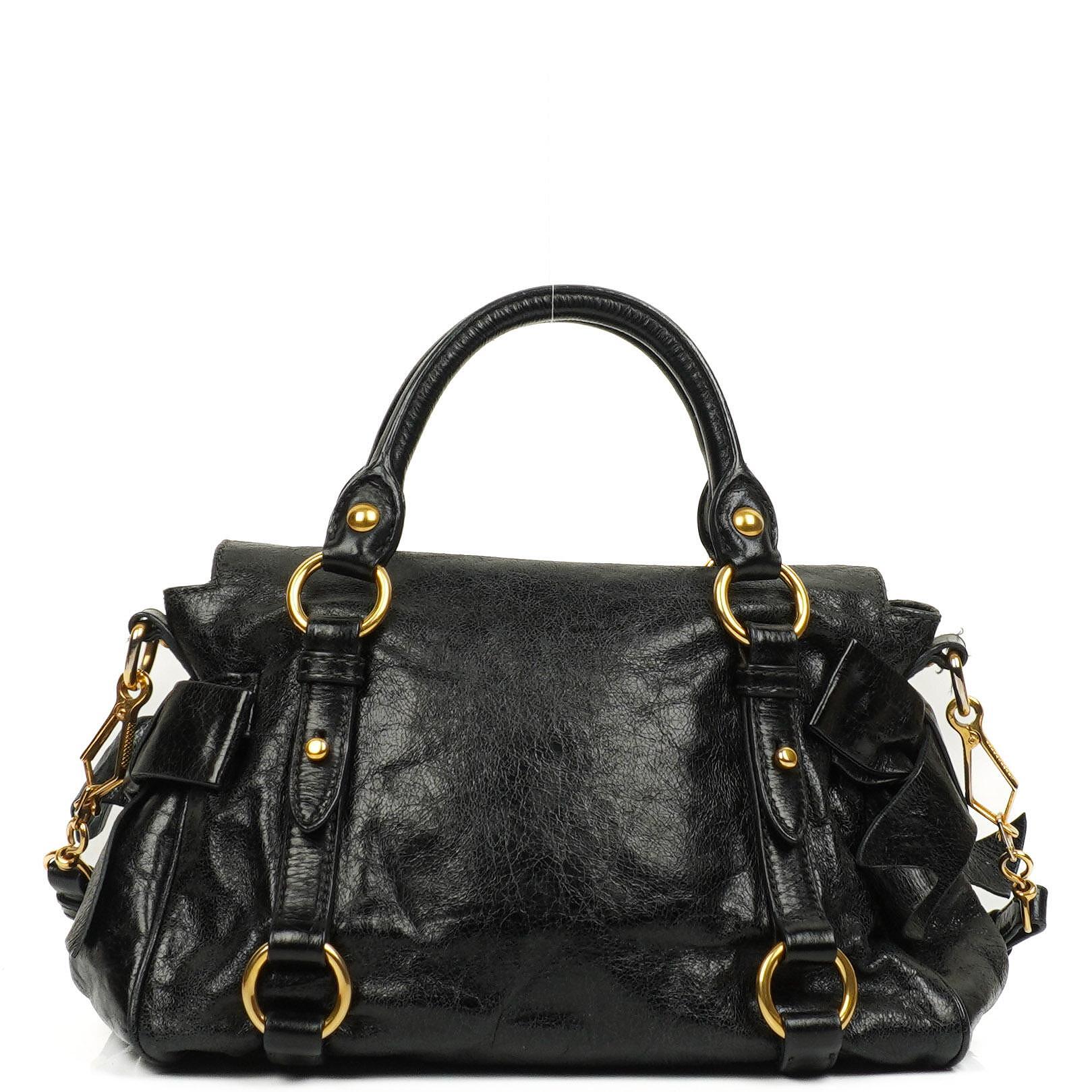 Miu Miu Vitello Lux Black Mini Bow Satchel Bag