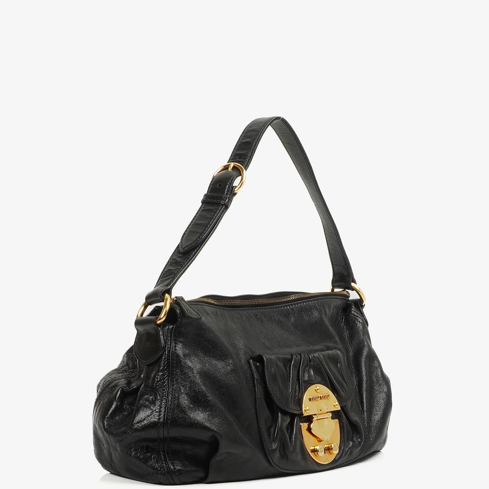 Miu Miu Vitello Lux Black Satchel Bag