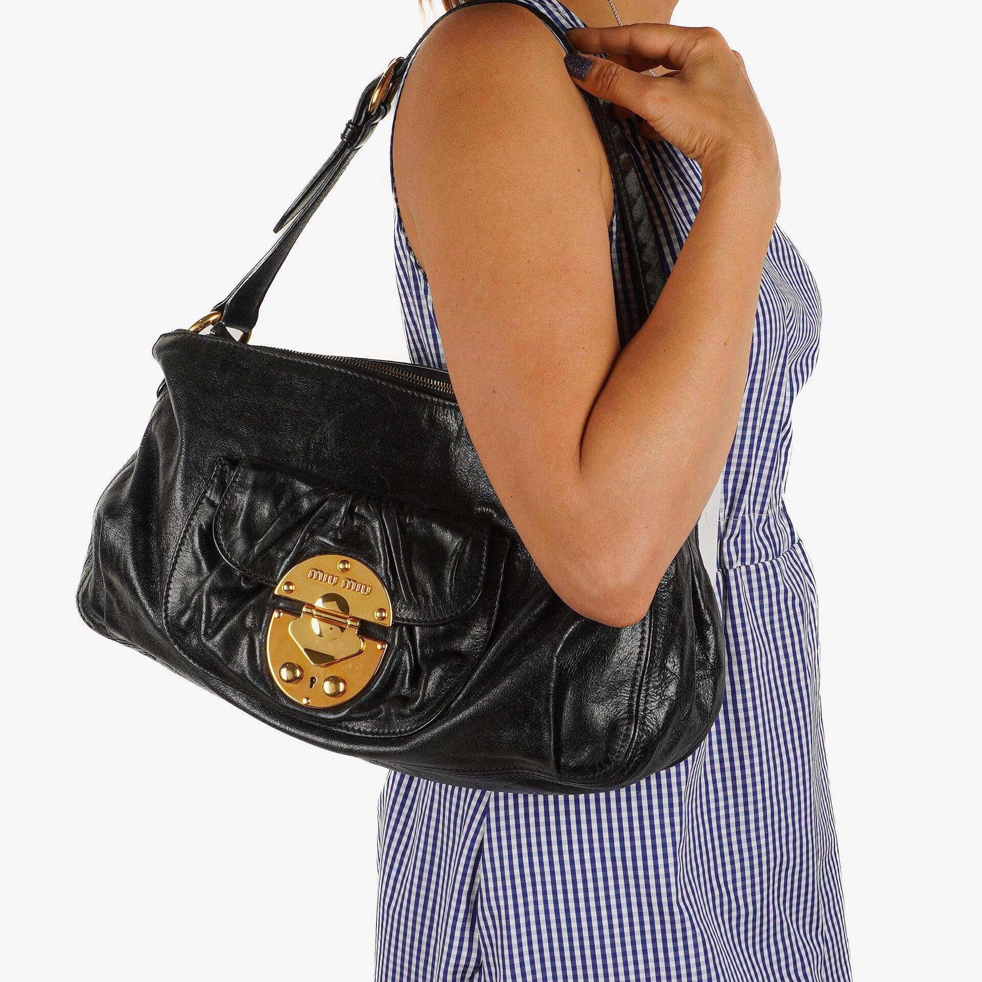 Miu Miu Vitello Lux Black Satchel Bag