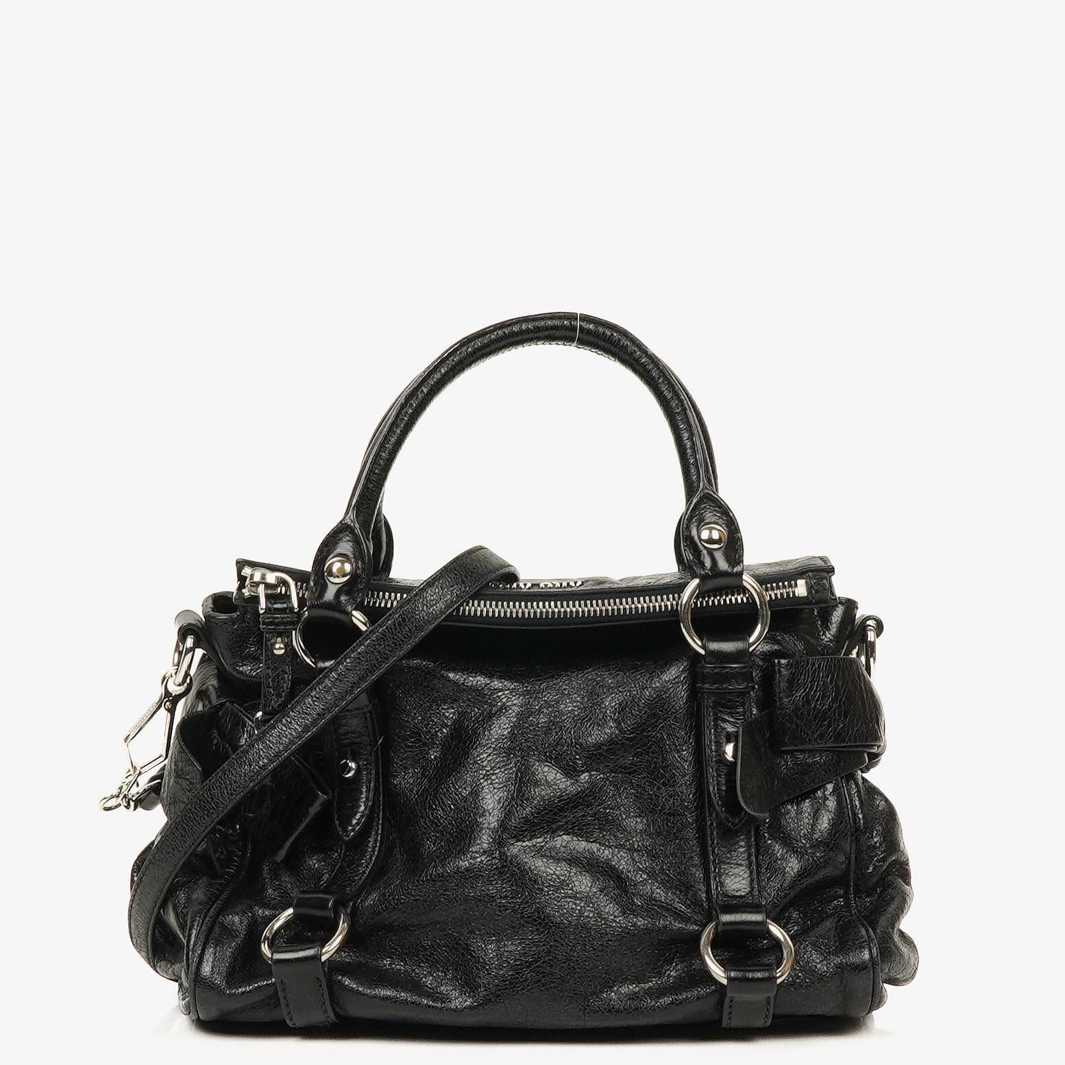 Miu Miu Vitello Lux Black Small Bow Satchel Bag