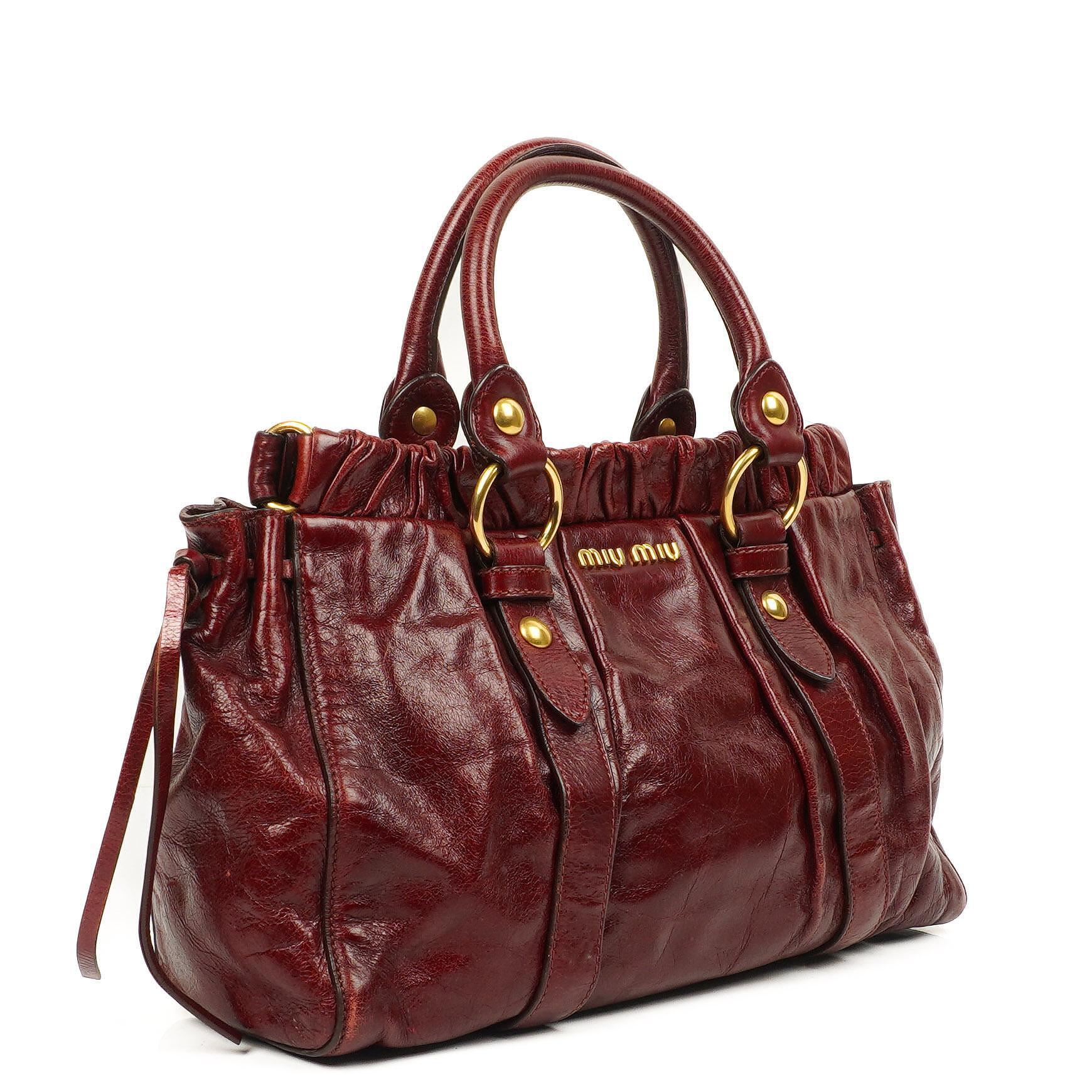 Miu Miu Vitello Lux Burgundy Satchel Bag