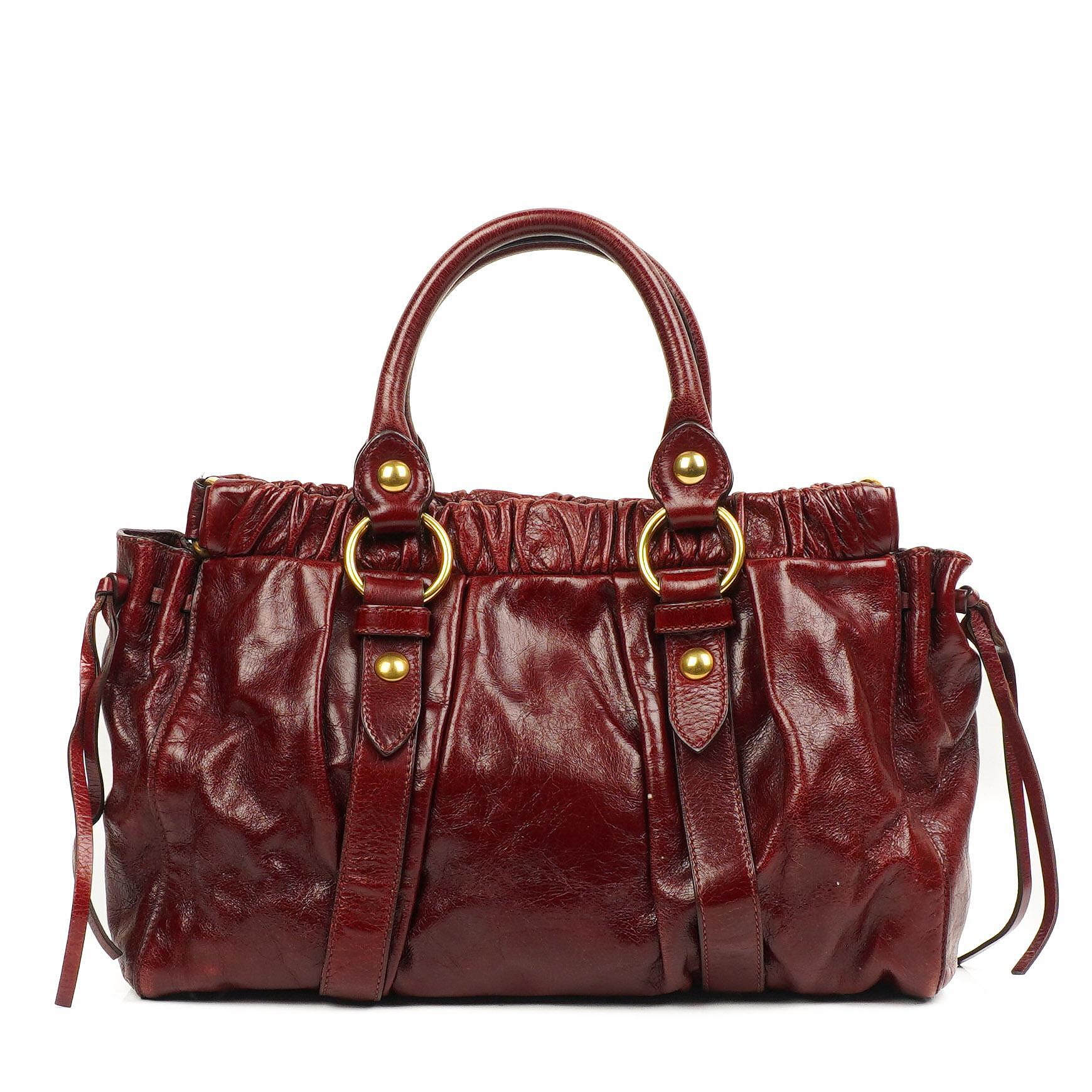Miu Miu Vitello Lux Burgundy Satchel Bag