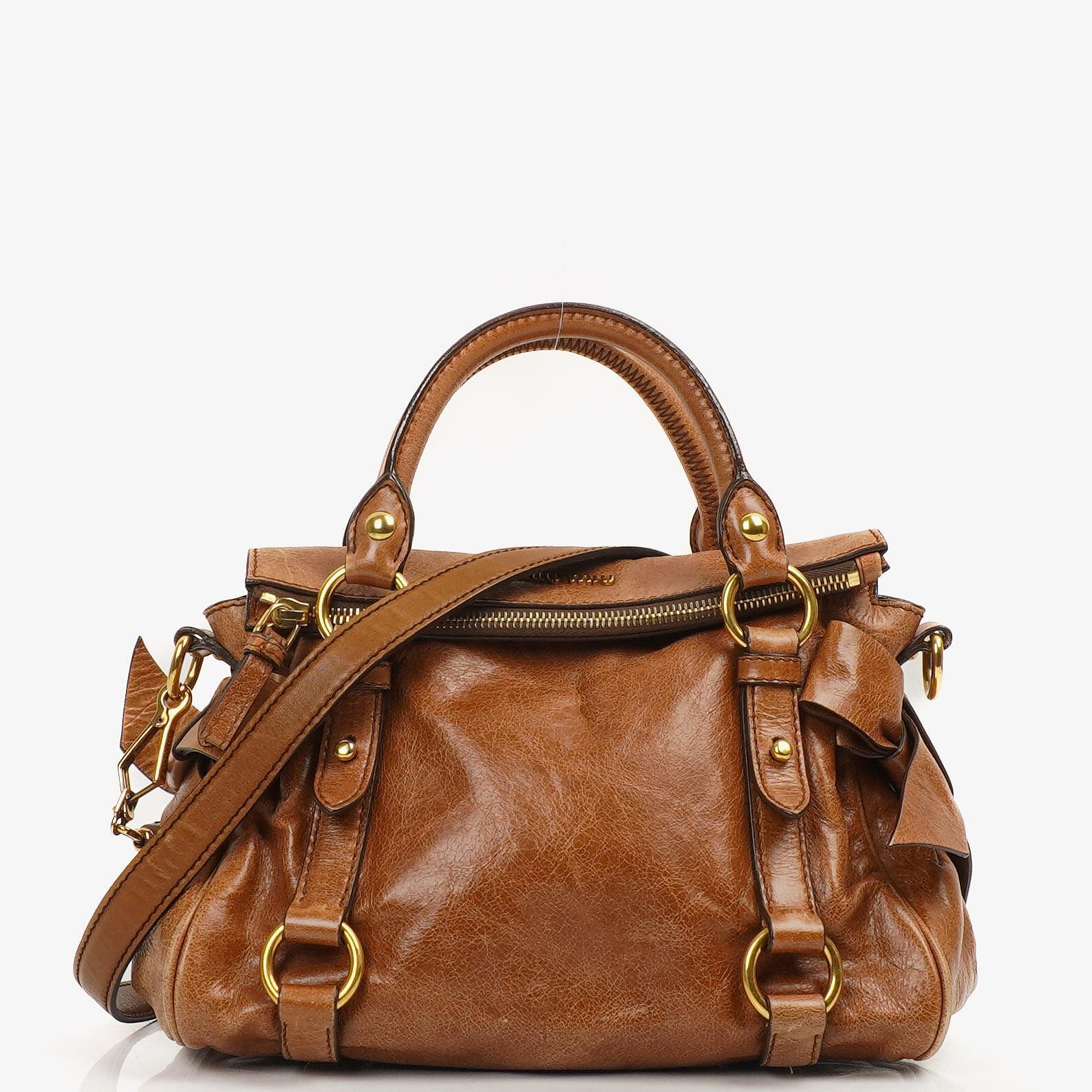 Miu Miu Vitello Lux Cognac Mini Bow Satchel Bag – plamexs