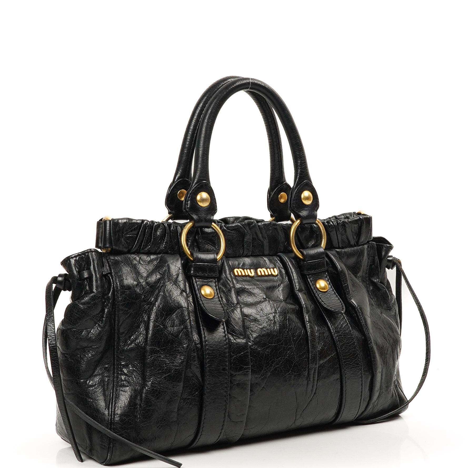 Miu Miu Vitello Lux Nero Black Satchel Bag
