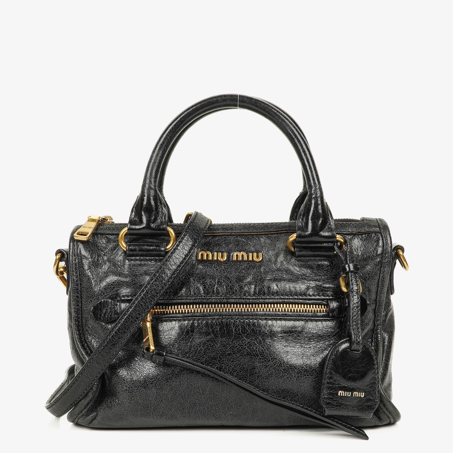 Miu Miu Vitello Lux Small Black Leather Satchel Bag