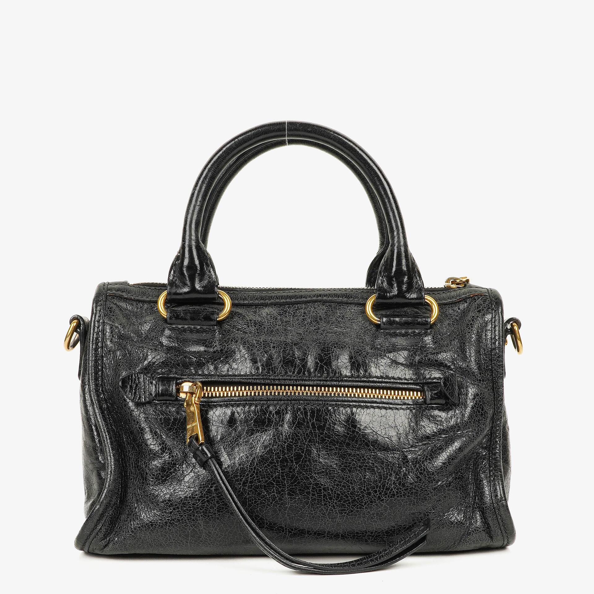 Miu Miu Vitello Lux Small Black Leather Satchel Bag