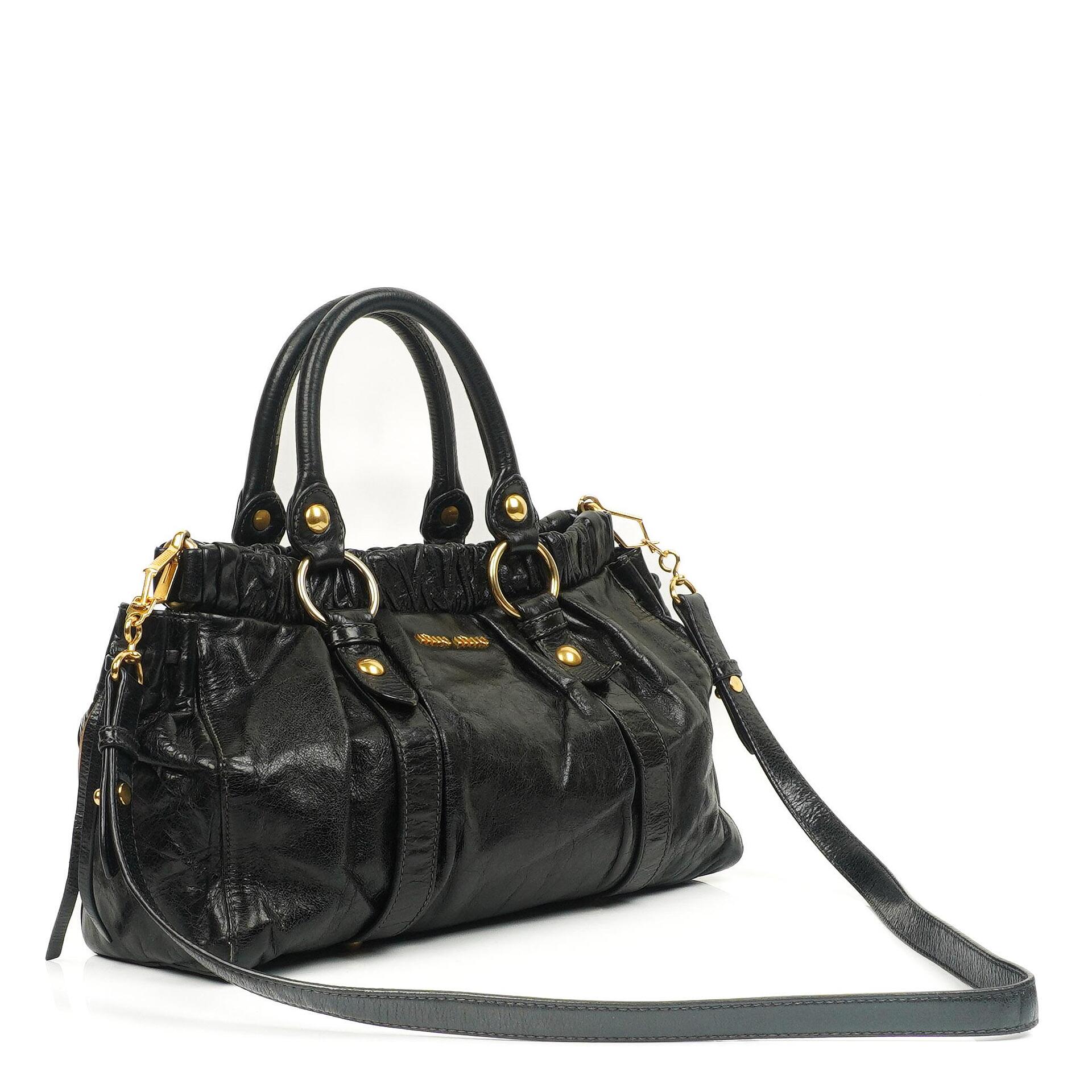 Miu Miu Vitello Shine Black Satchel Bag