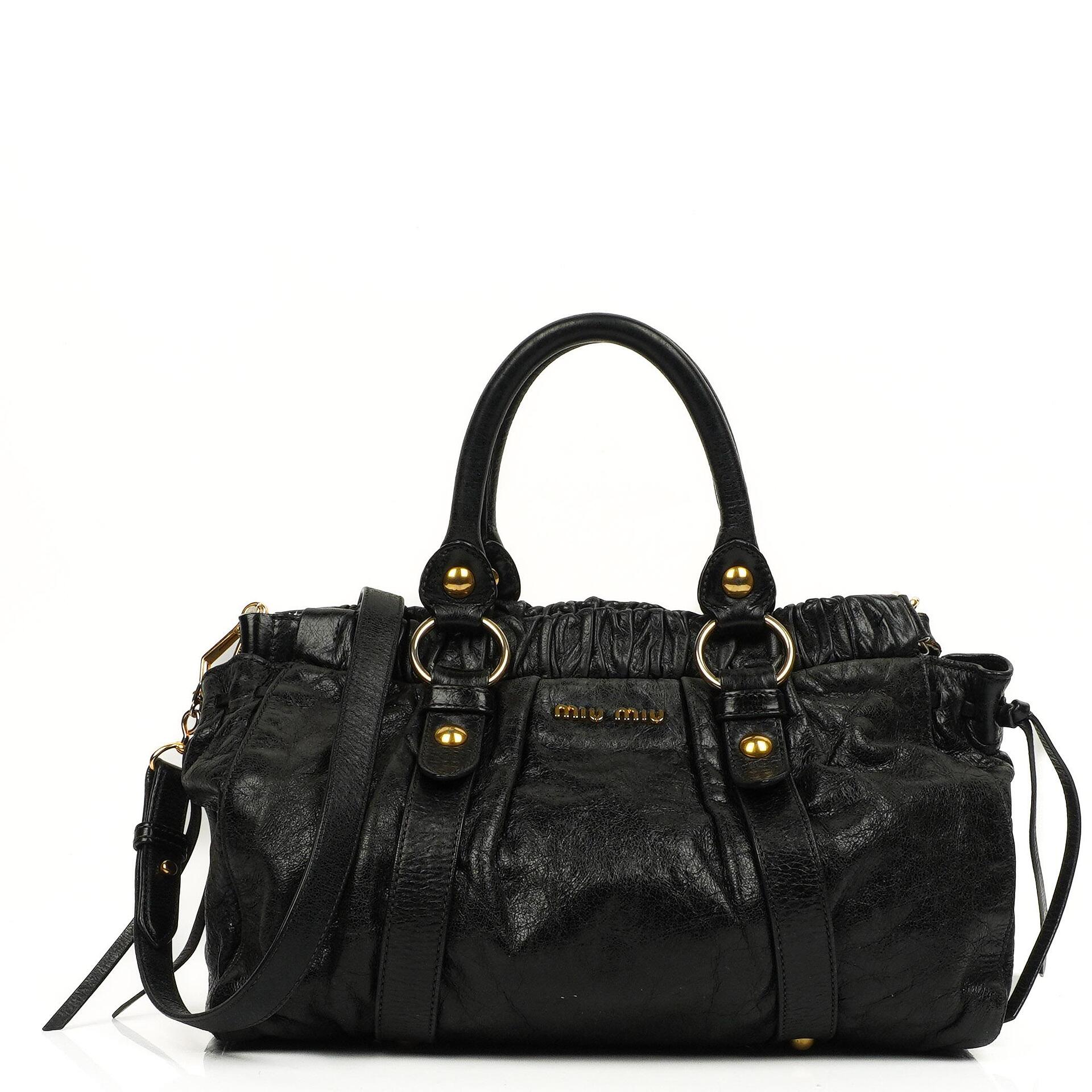 Miu Miu Vitello Shine Black Satchel Bag
