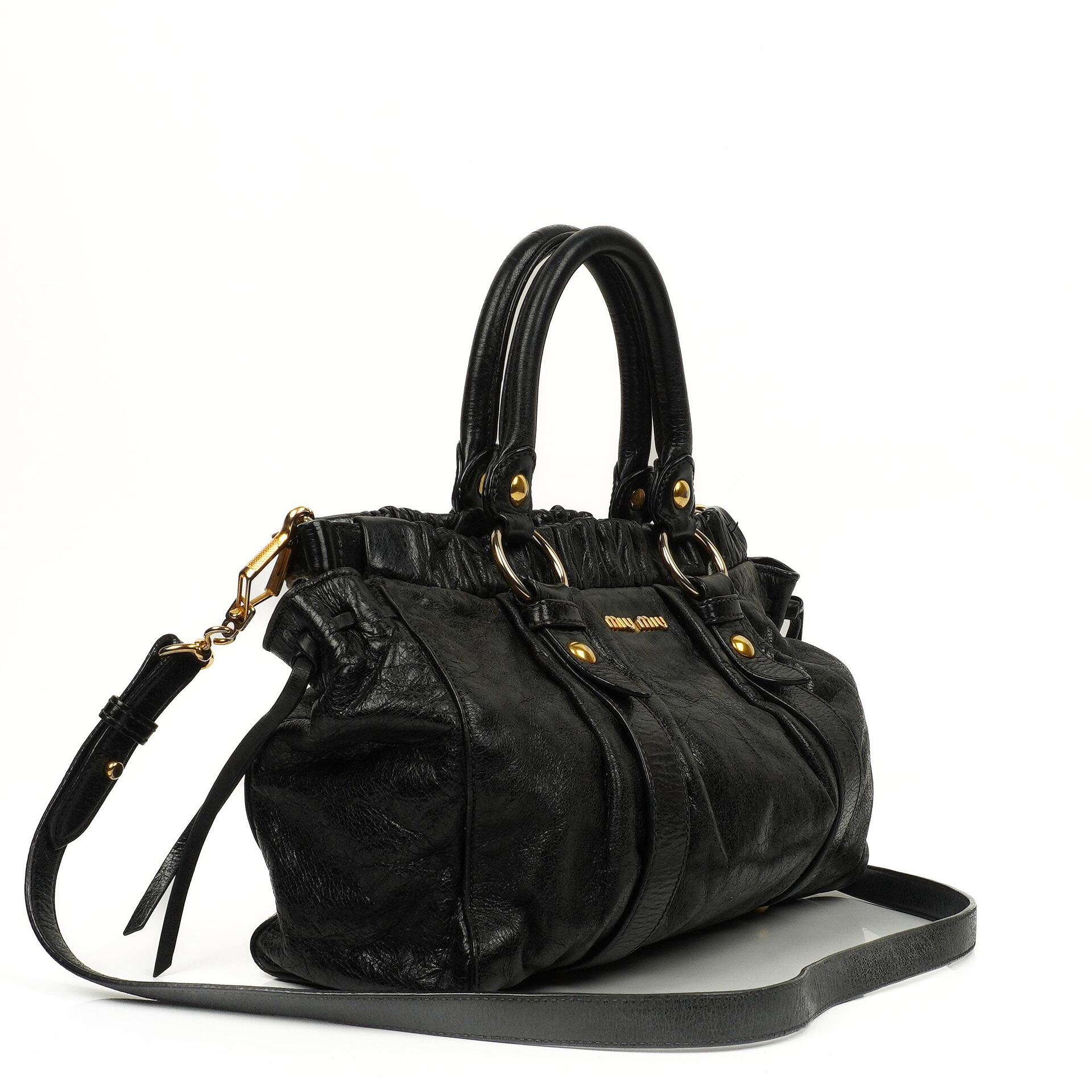Miu Miu Vitello Shine Black Satchel Bag