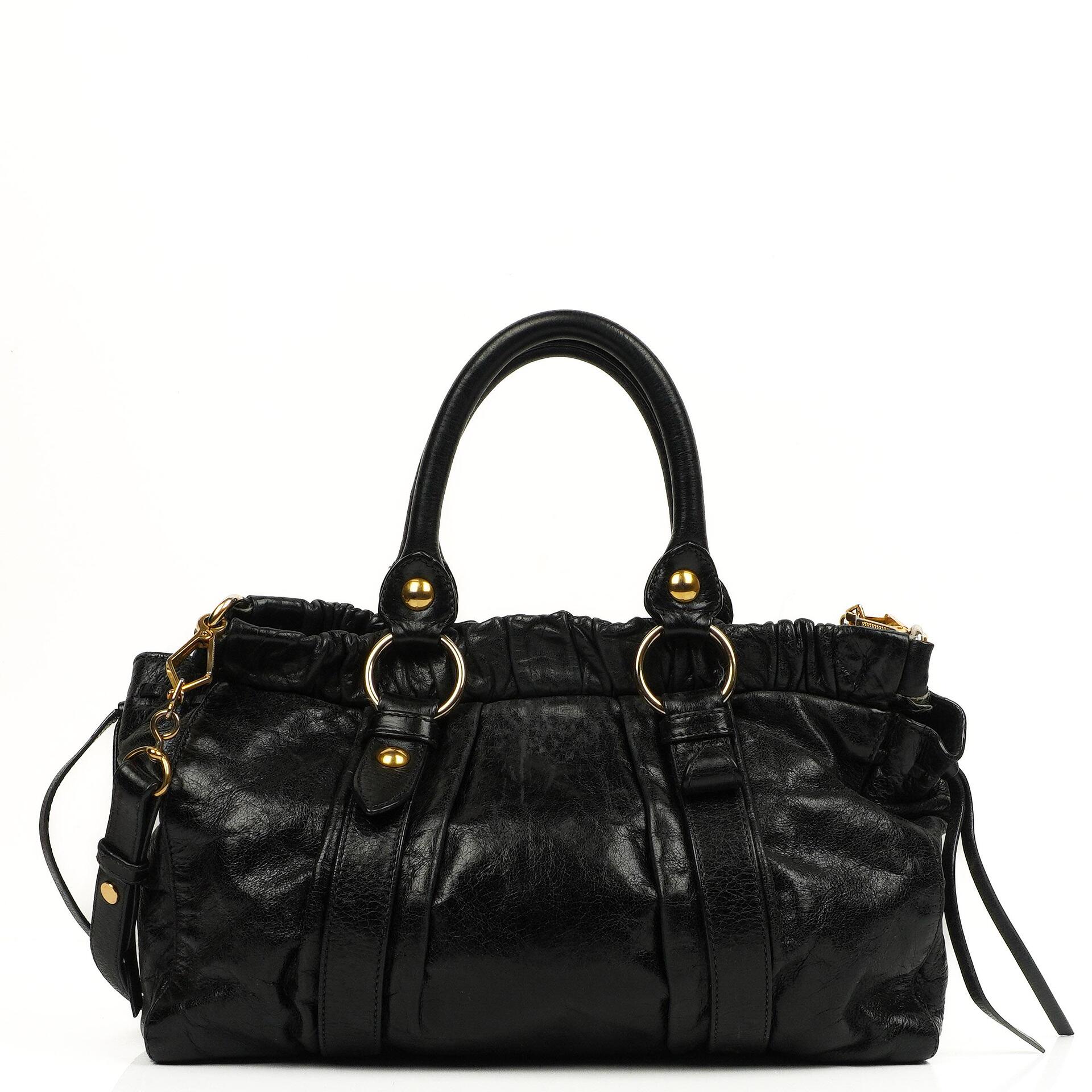 Miu Miu Vitello Shine Black Satchel Bag