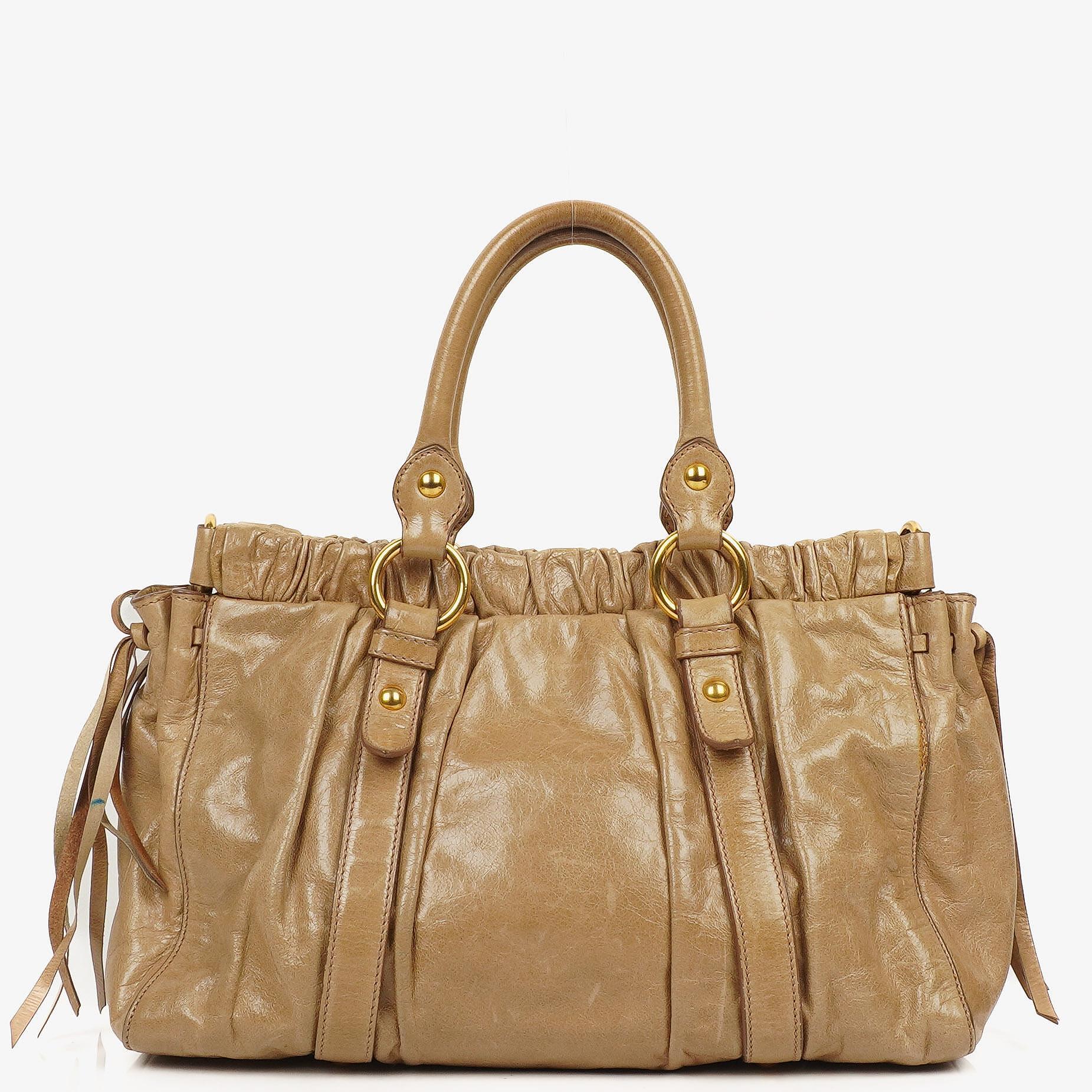 Miu Miu Vitello Shine Sabbia Satchel Bag