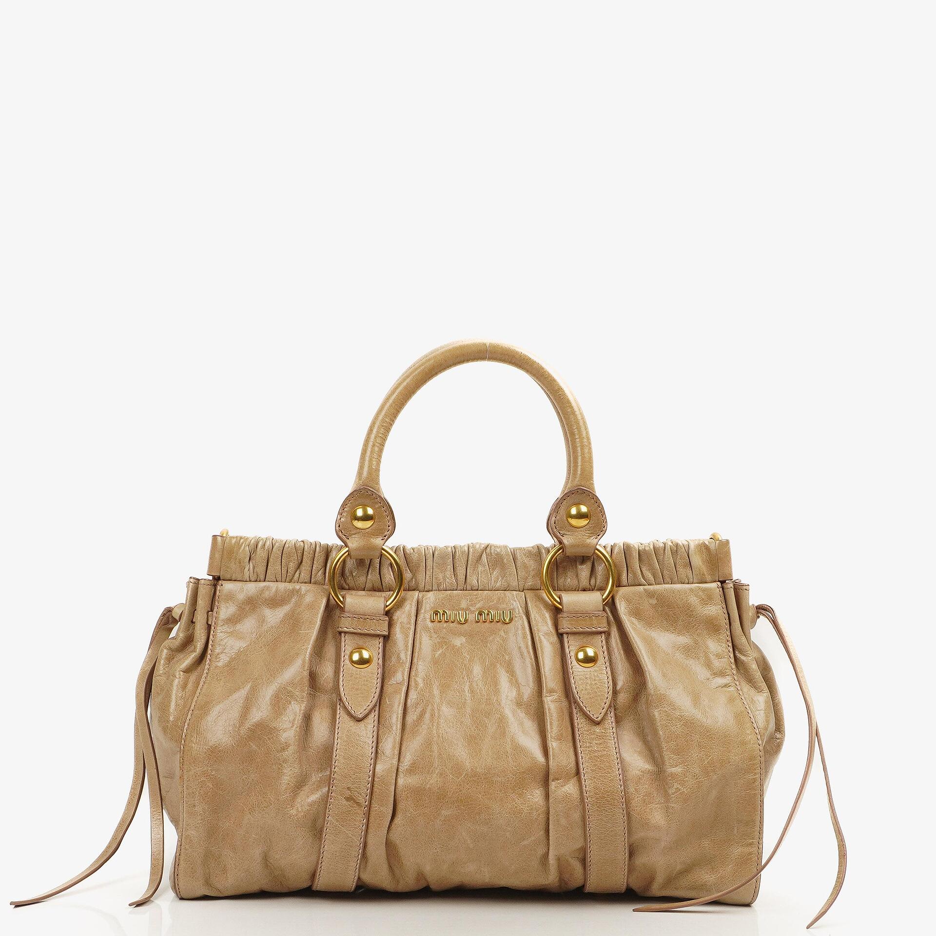 Miu Miu Vitello Shine Sabbia Satchel Bag