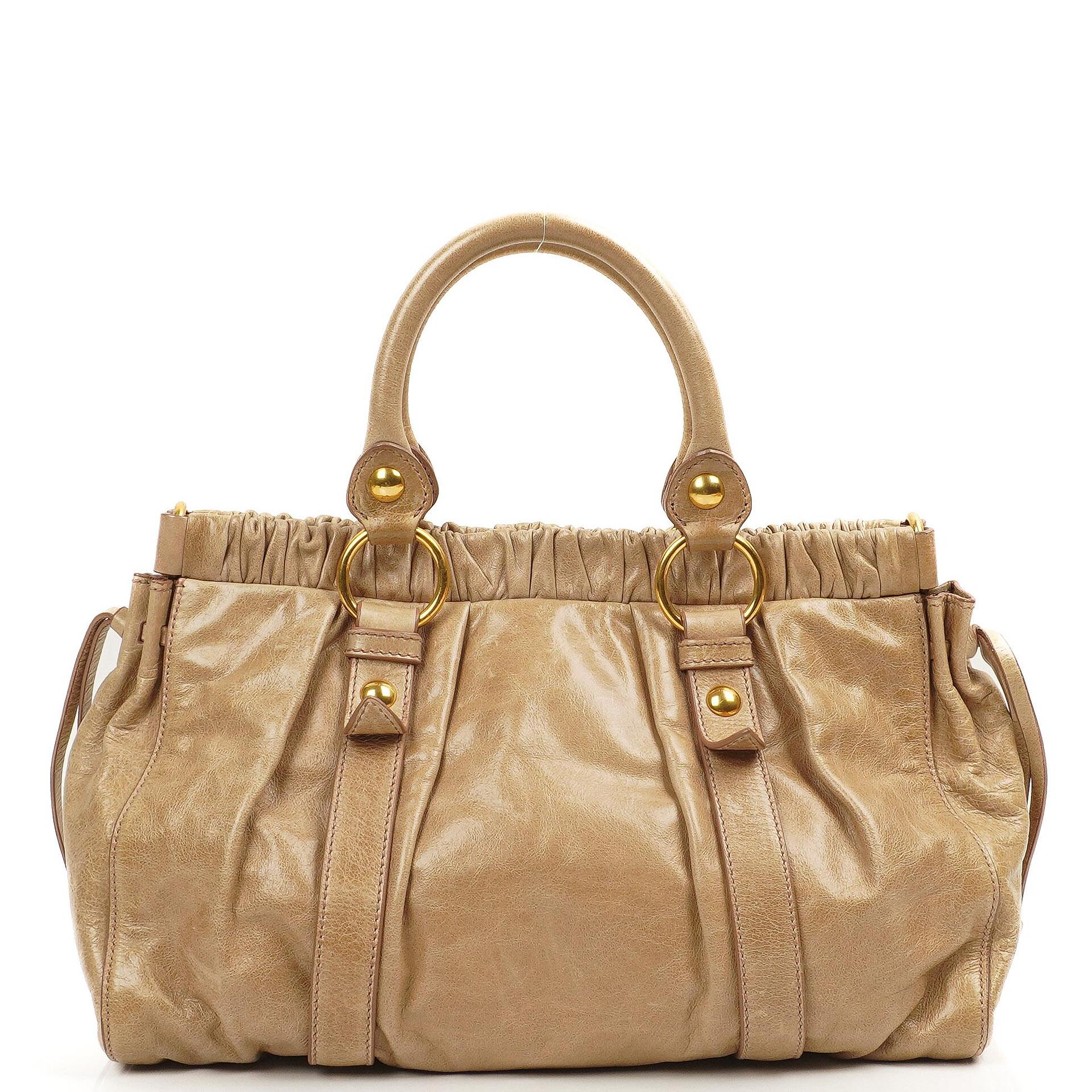Miu Miu Vitello Shine Sabbia Satchel Bag