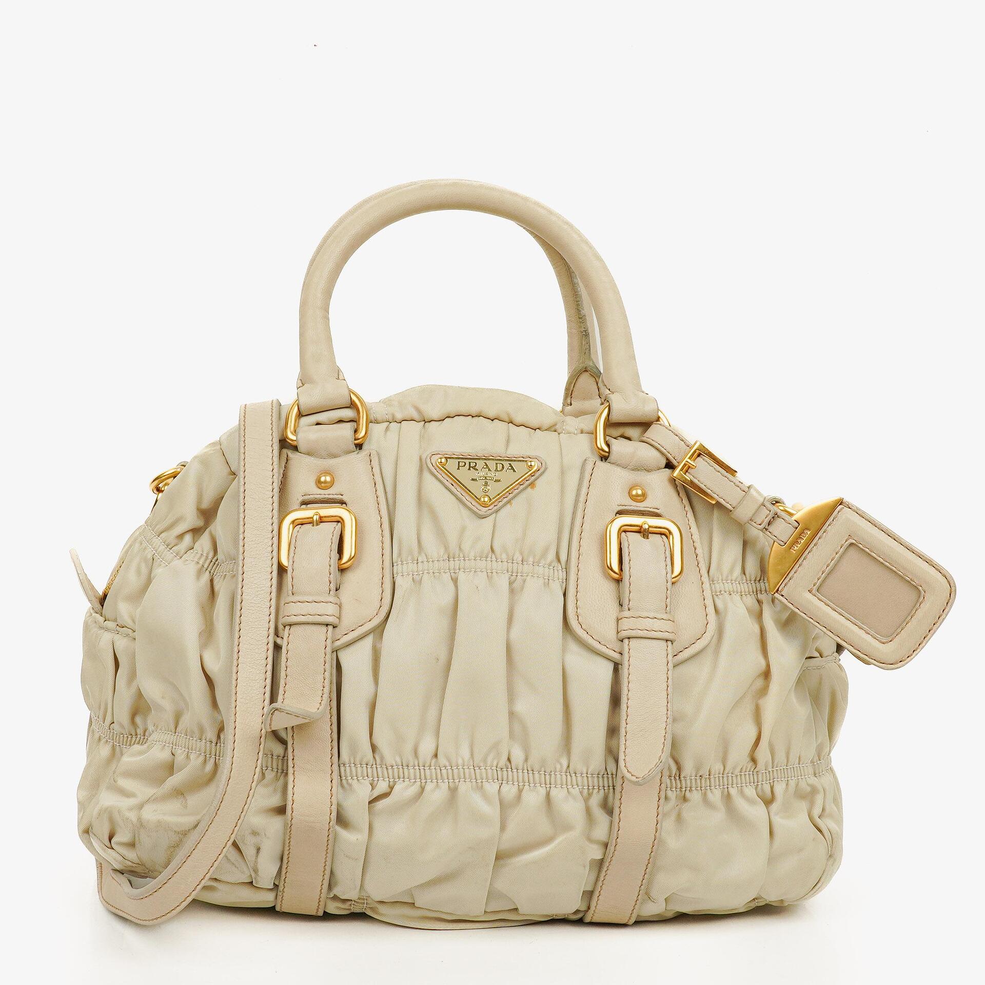 Prada Beige Gaufre Nylon Zip Satchel Bag