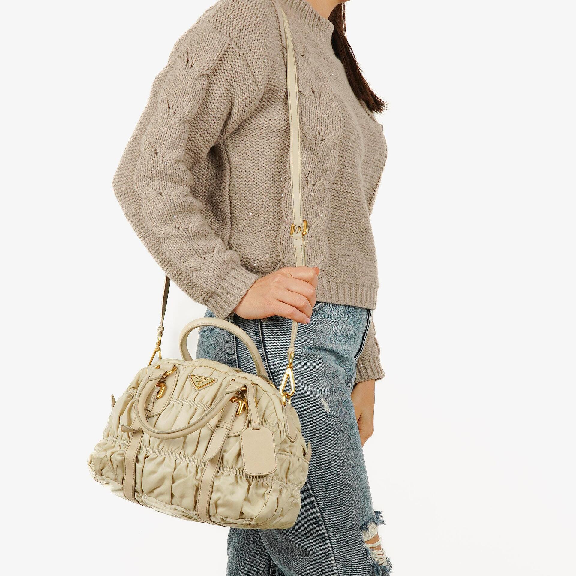 Prada Beige Gaufre Nylon Zip Satchel Bag