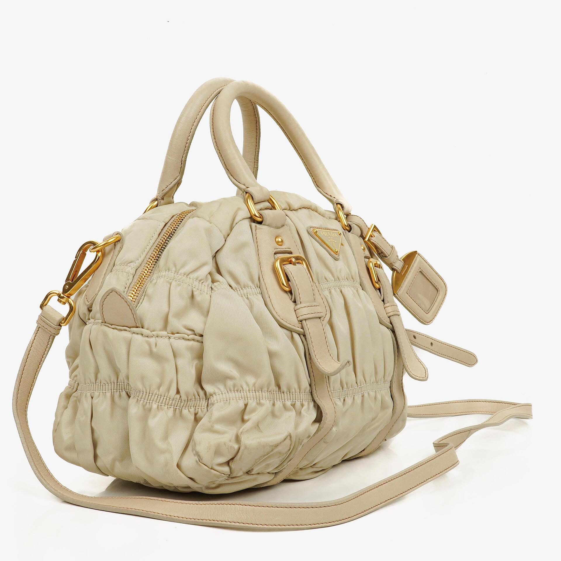 Prada Beige Gaufre Nylon Zip Satchel Bag